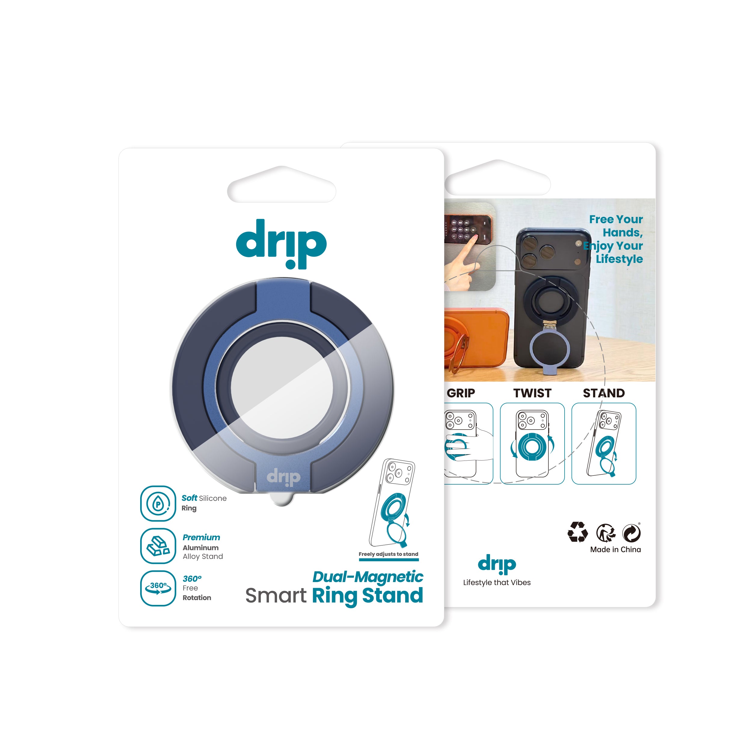 Drip Dual-Sided Magnetic Silicone Ring Aluminum Alloy Phone Stand
