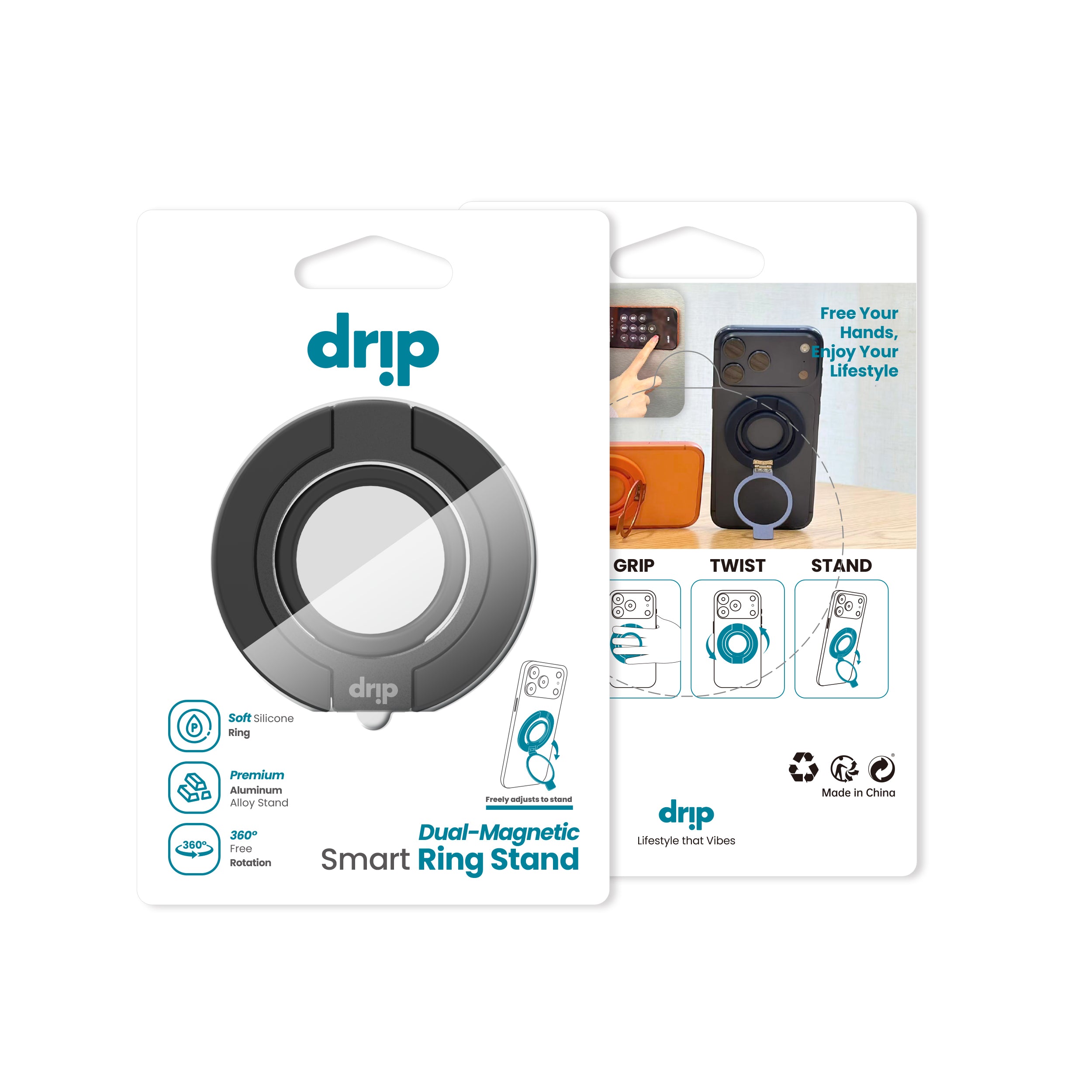 Drip Dual-Sided Magnetic Silicone Ring Aluminum Alloy Phone Stand