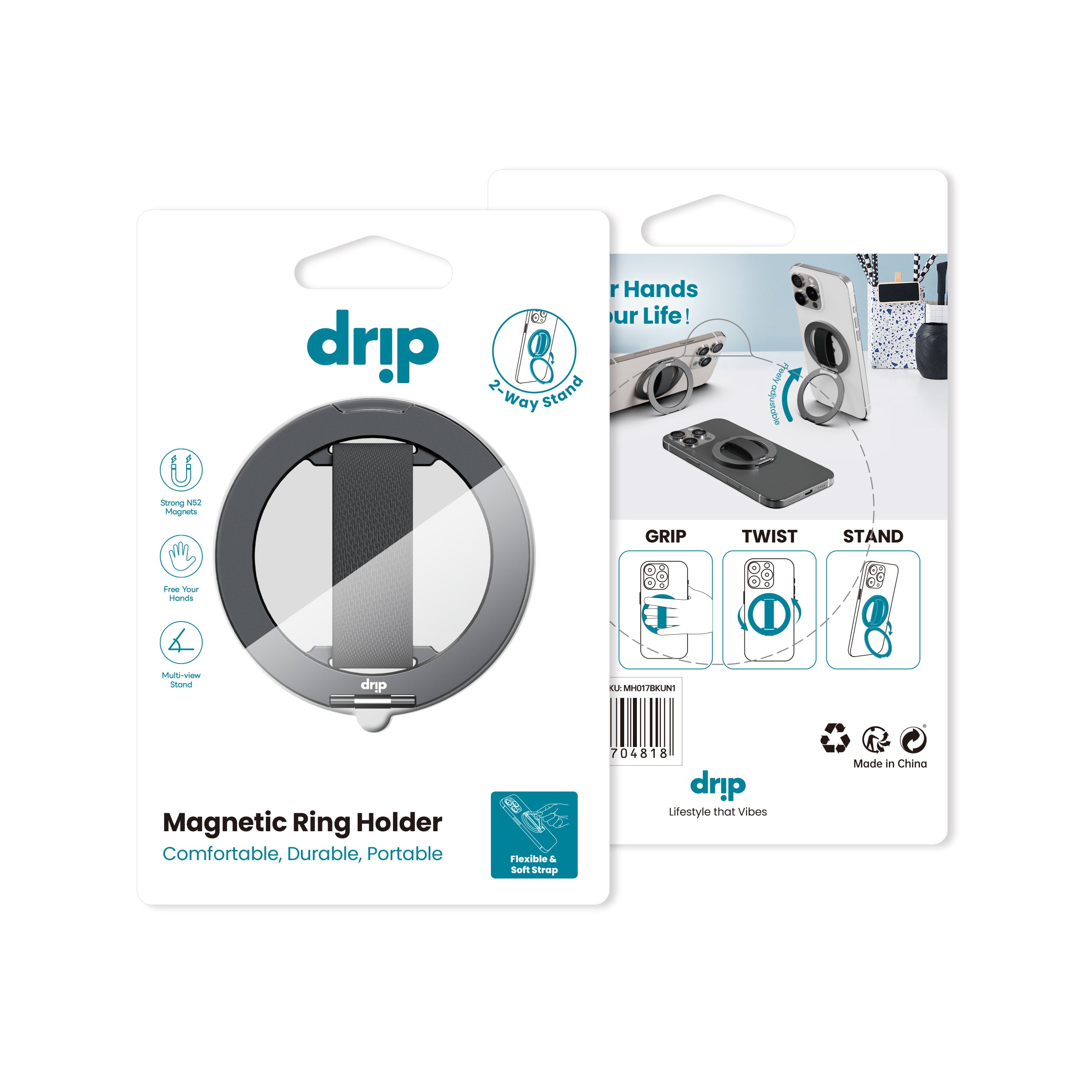 Drip Magnetic Ring Phone Holder with Finger Strap