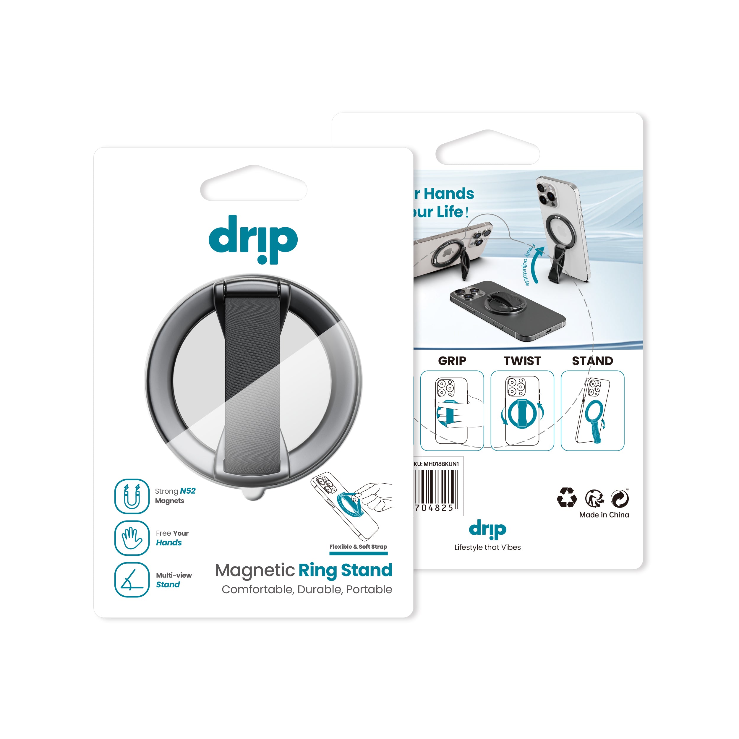 Drip Magnetic Ring Phone Holder Kickstand with Finger Strap