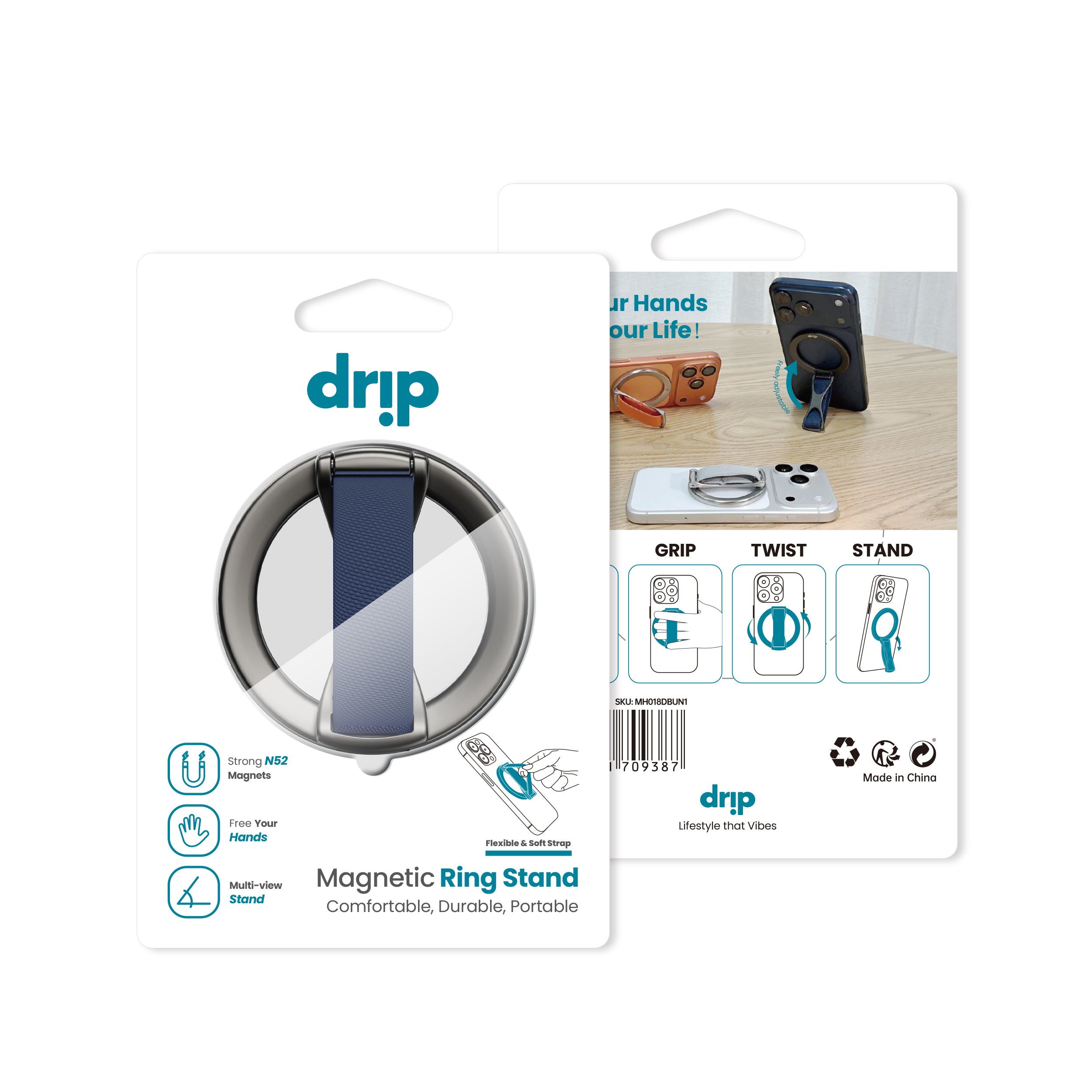 Drip Magnetic Ring Phone Holder Kickstand with Finger Strap