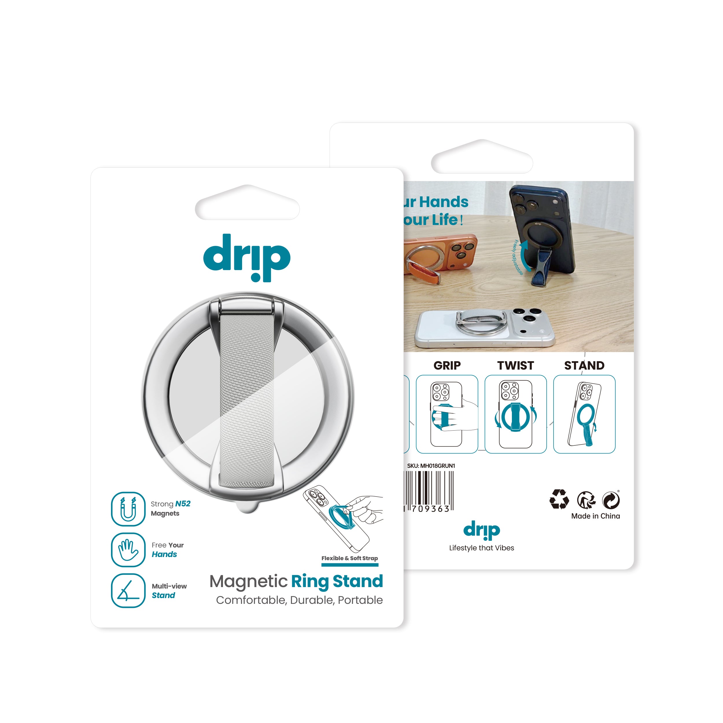 Drip Magnetic Ring Phone Holder Kickstand with Finger Strap