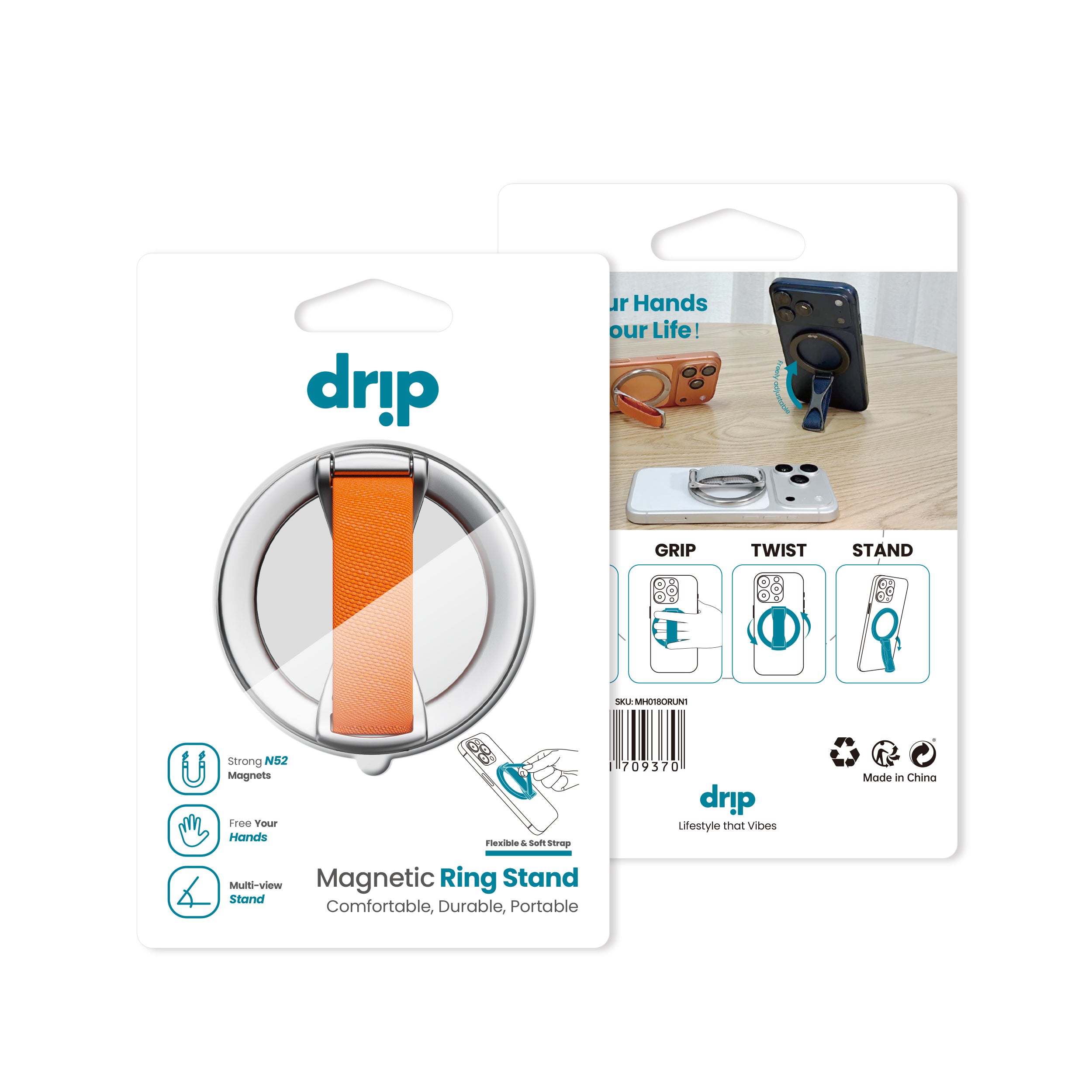 Drip Magnetic Ring Phone Holder Kickstand with Finger Strap