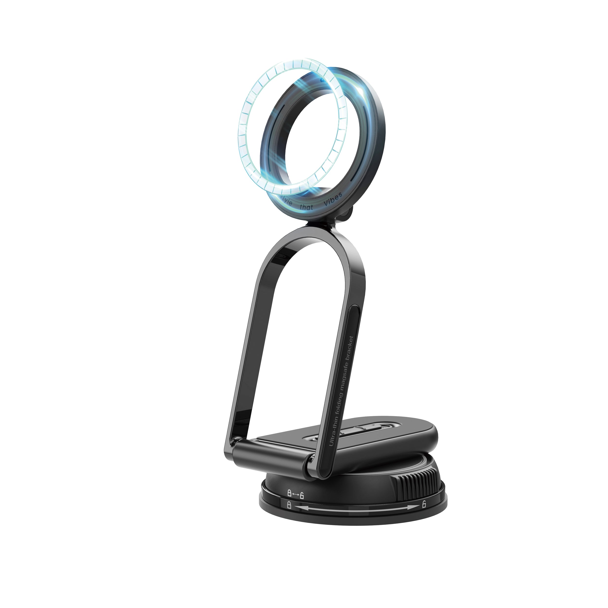 Drip 360° Rotatable U-Shape Foldable Magnetic Car Phone Mount with Removable Base Black
