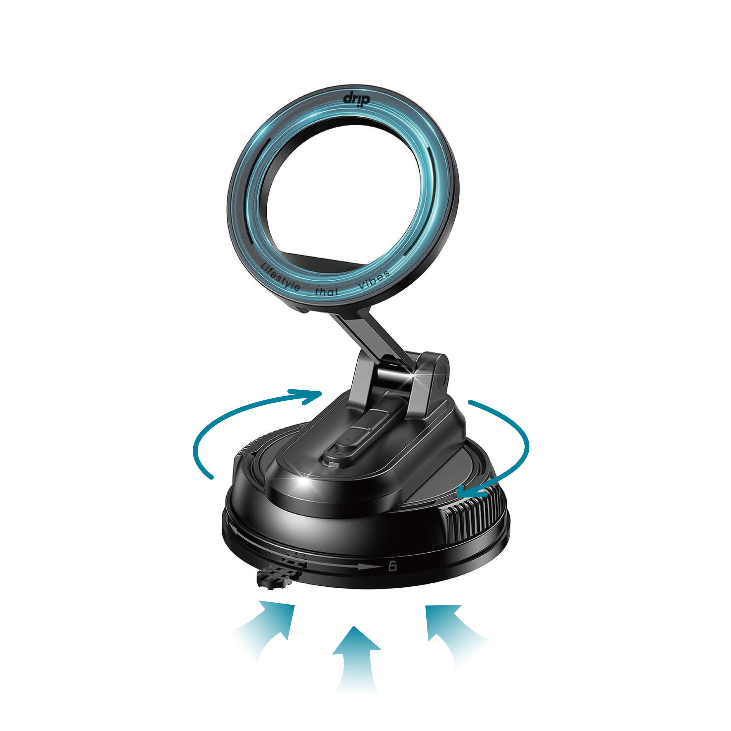 Drip 360° Rotatable & Foldable Magnetic Car Phone Mount with Removable Base Black
