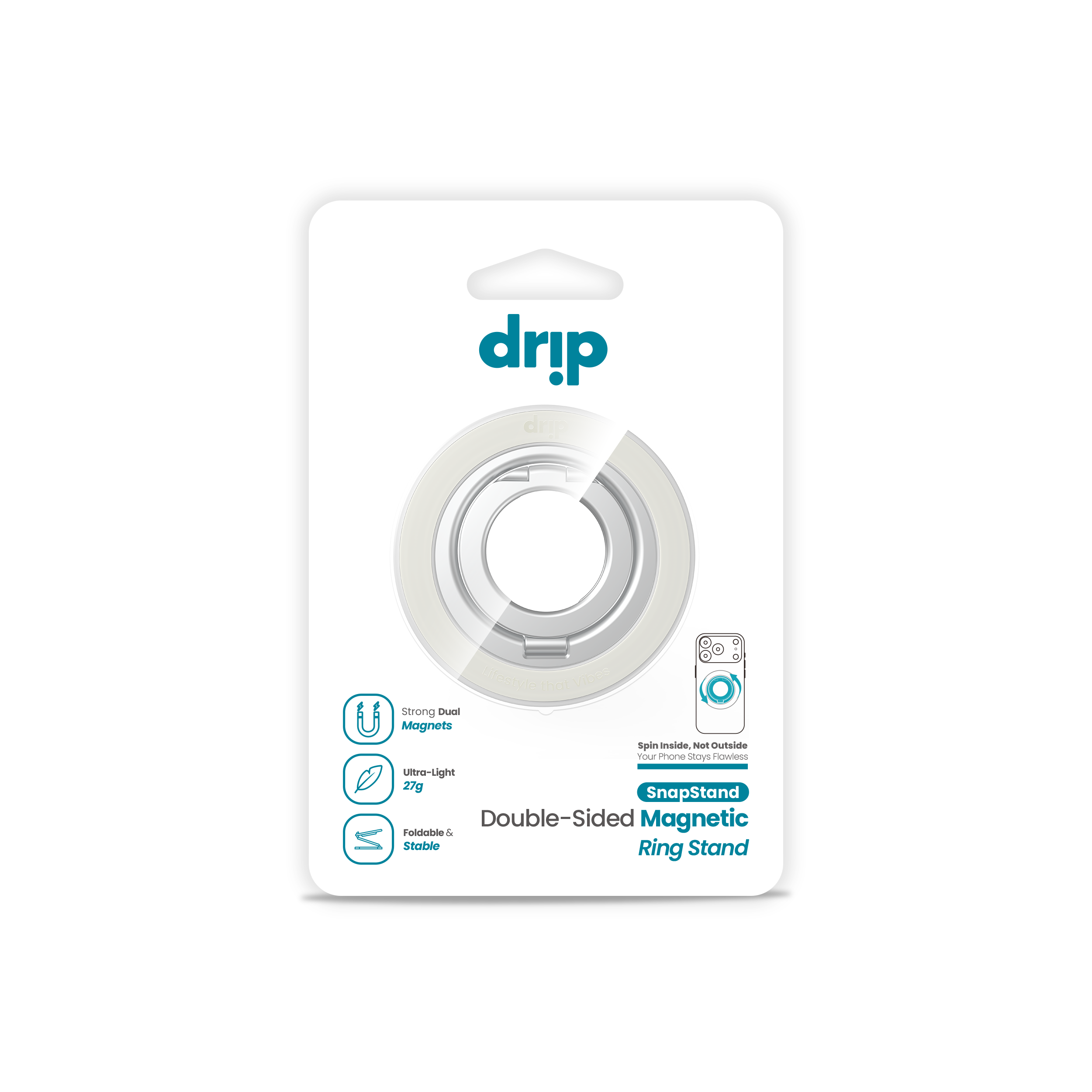 DRIP SnapStand Dual-Sided 360° Rotatable Magnetic Alloy Phone Ring Stand