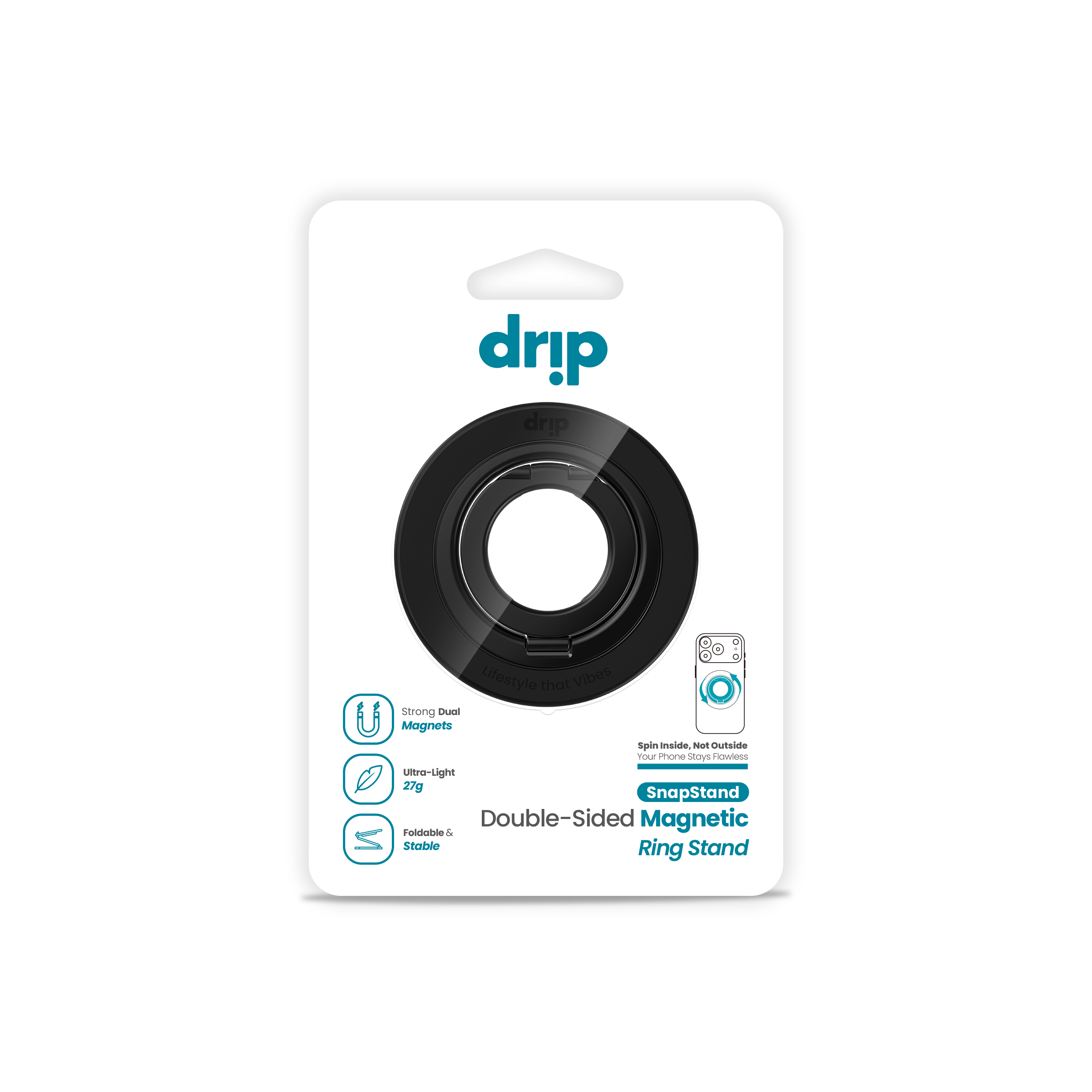 DRIP SnapStand Dual-Sided 360° Rotatable Magnetic Alloy Phone Ring Stand