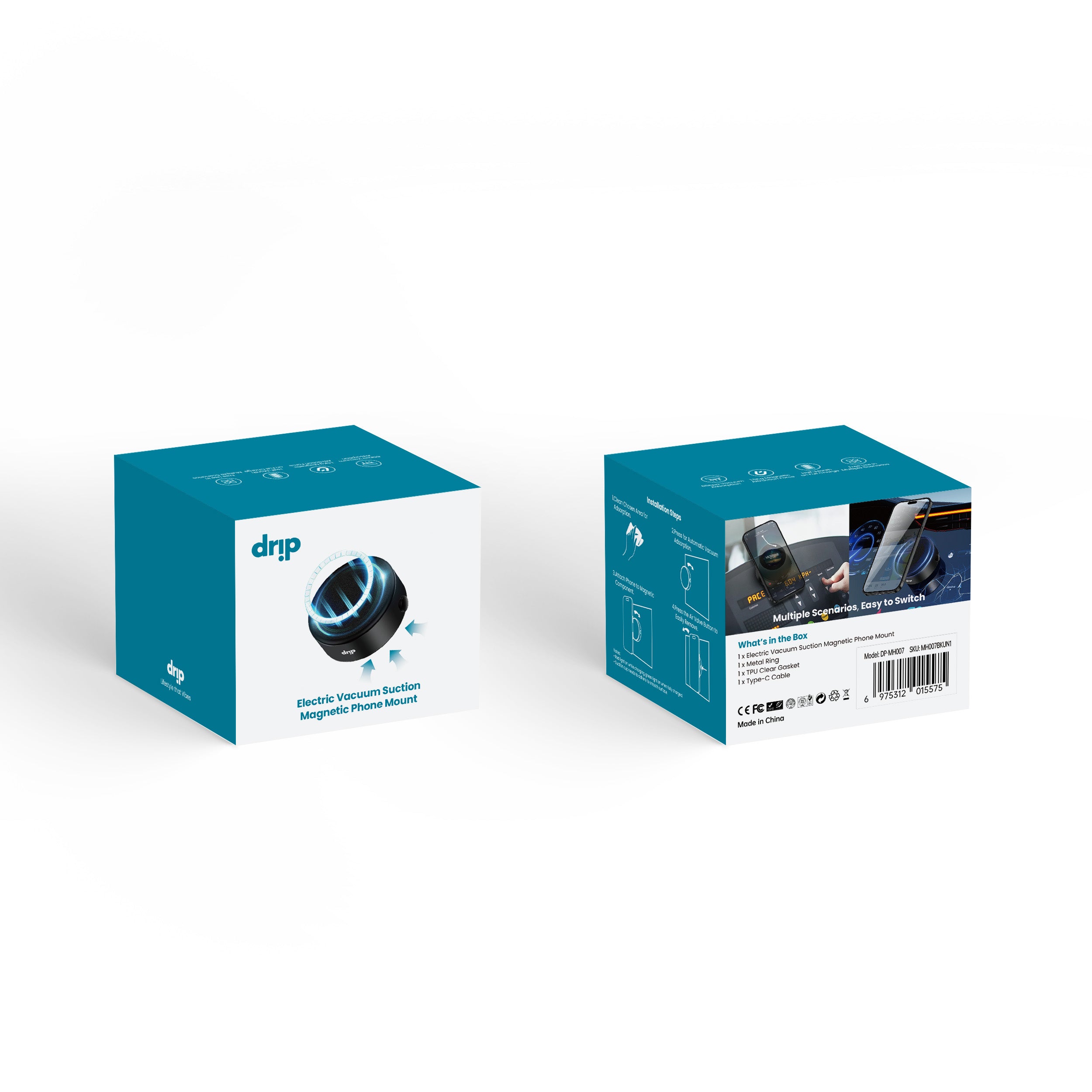 Drip Magnetic Car Phone Mount with Vacuum Suction Black