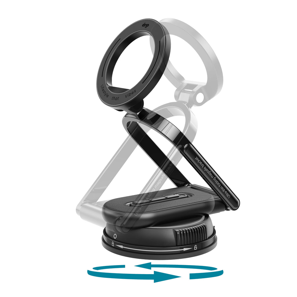 Drip 360° Rotatable U-Shape Foldable Magnetic Car Phone Mount with Removable Base Black