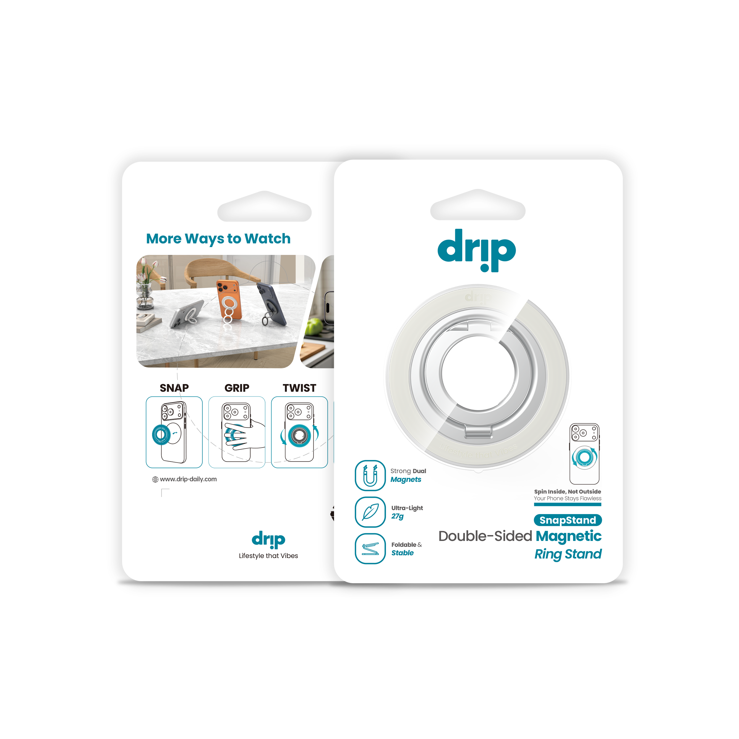 DRIP SnapStand Dual-Sided 360° Rotatable Magnetic Alloy Phone Ring Stand