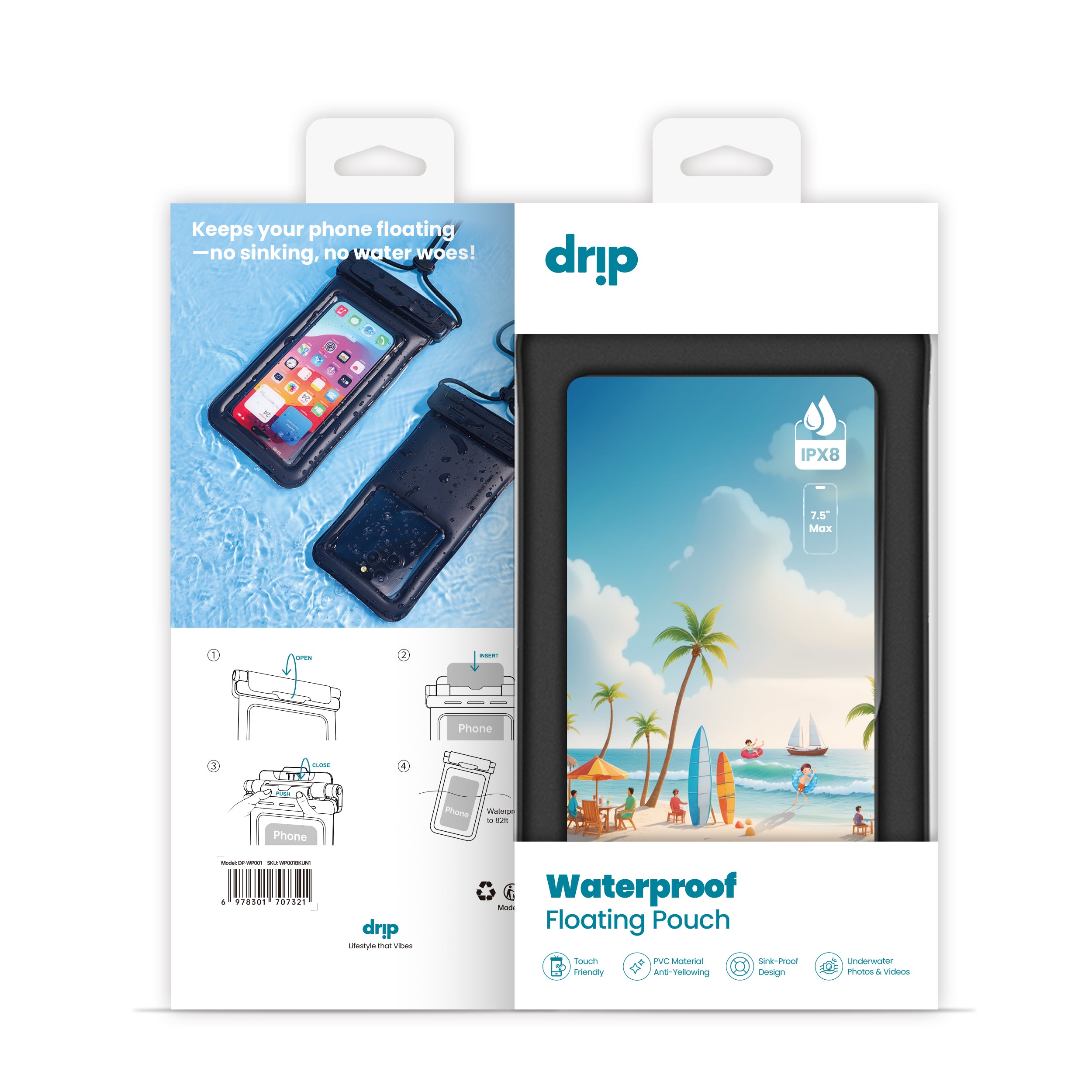 Drip New Filp Cover Waterproof Pouch with Lanyard