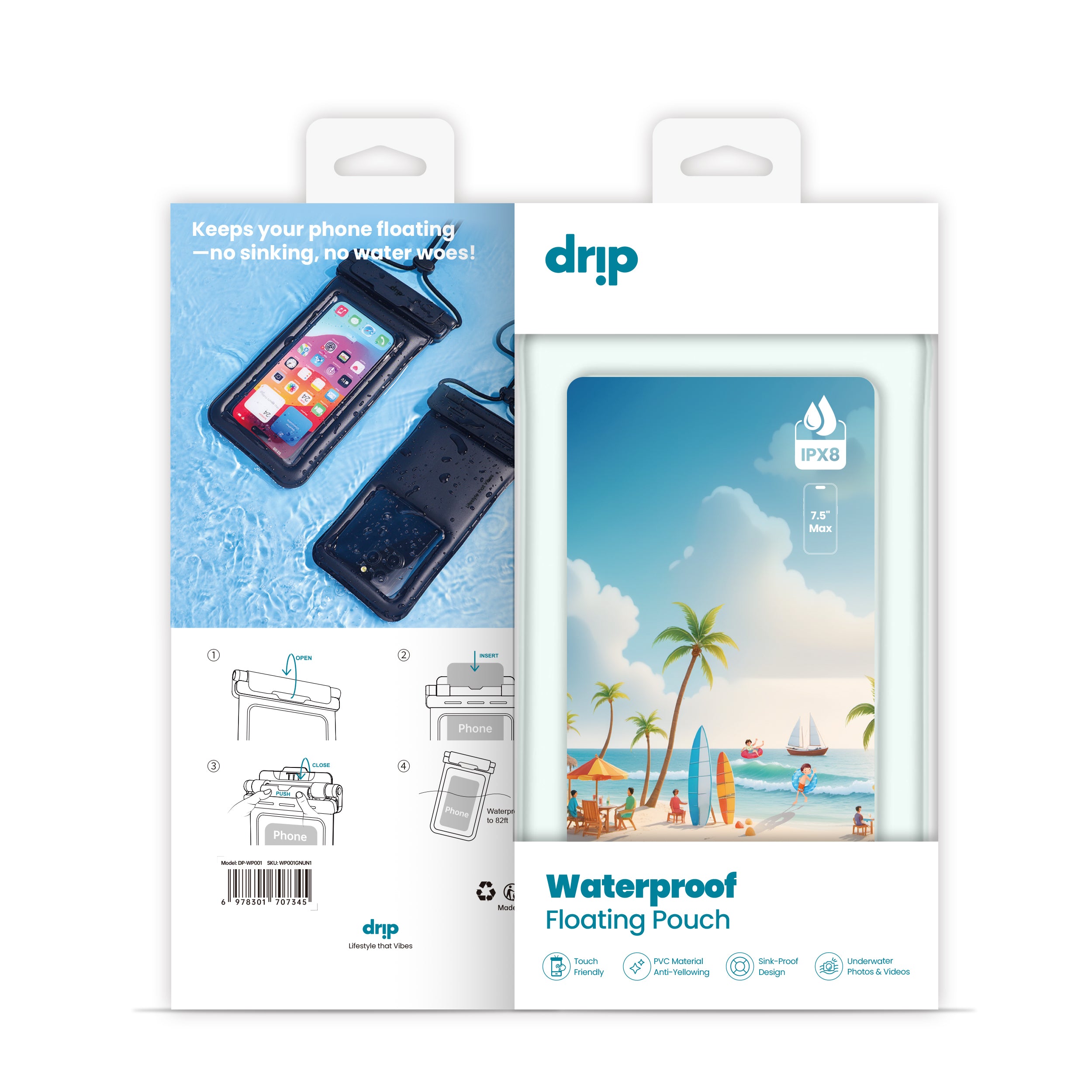 Drip New Filp Cover Waterproof Pouch with Lanyard