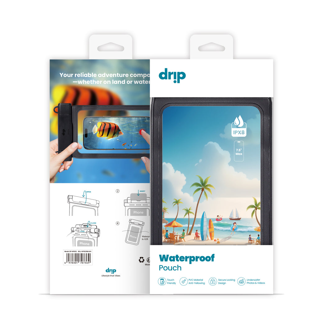 Drip New Filp Cover Waterproof Pouch with Lanyard Black