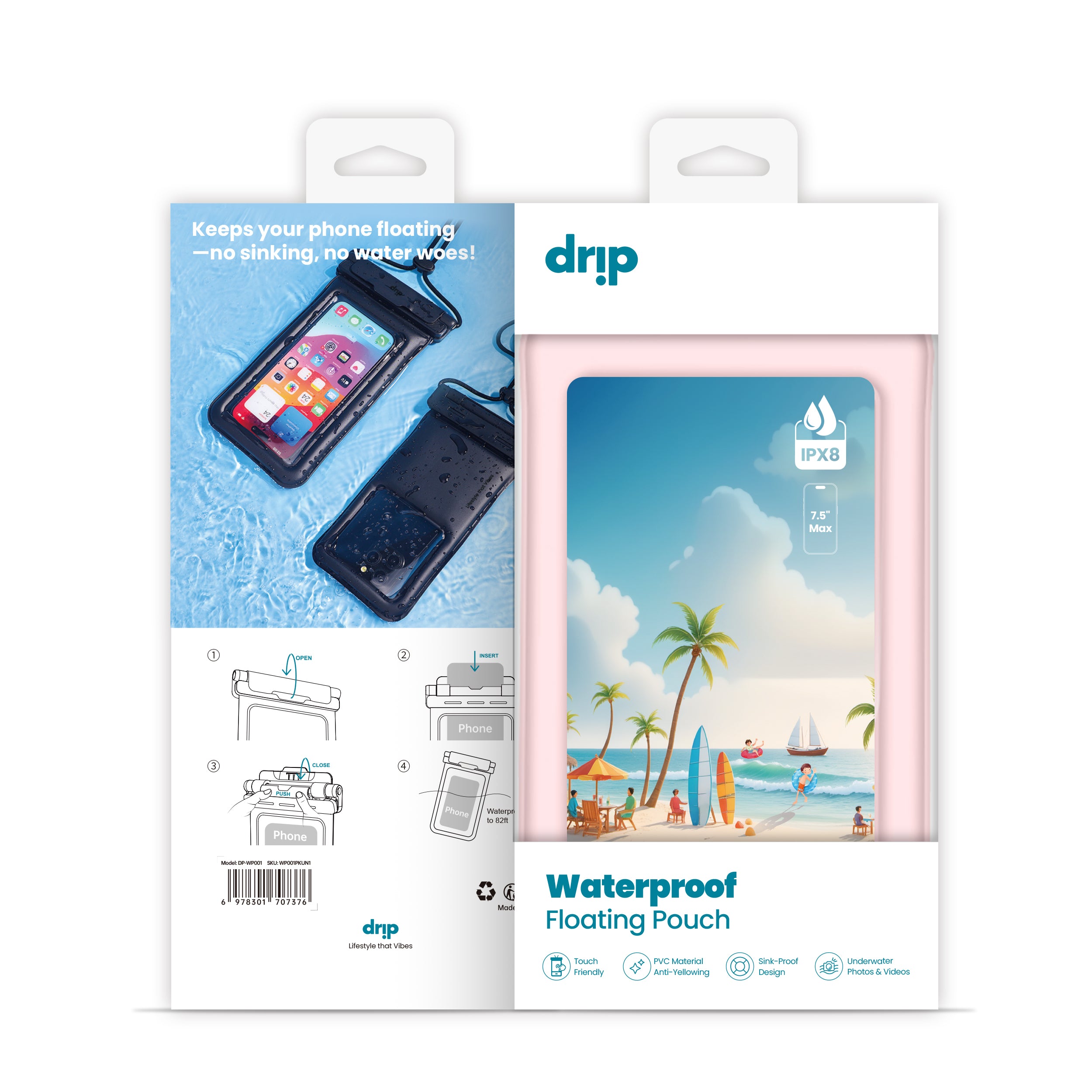 Drip New Filp Cover Waterproof Pouch with Lanyard