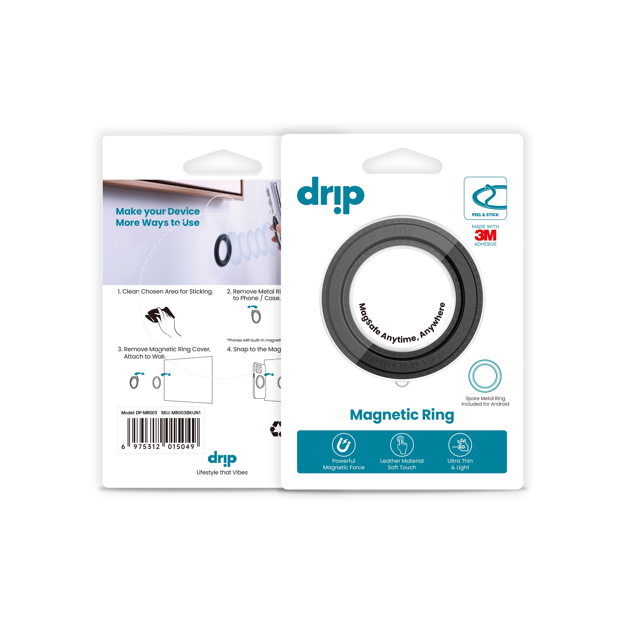 Drip Magnetic Ring & Metal Ring Black for Mobiles