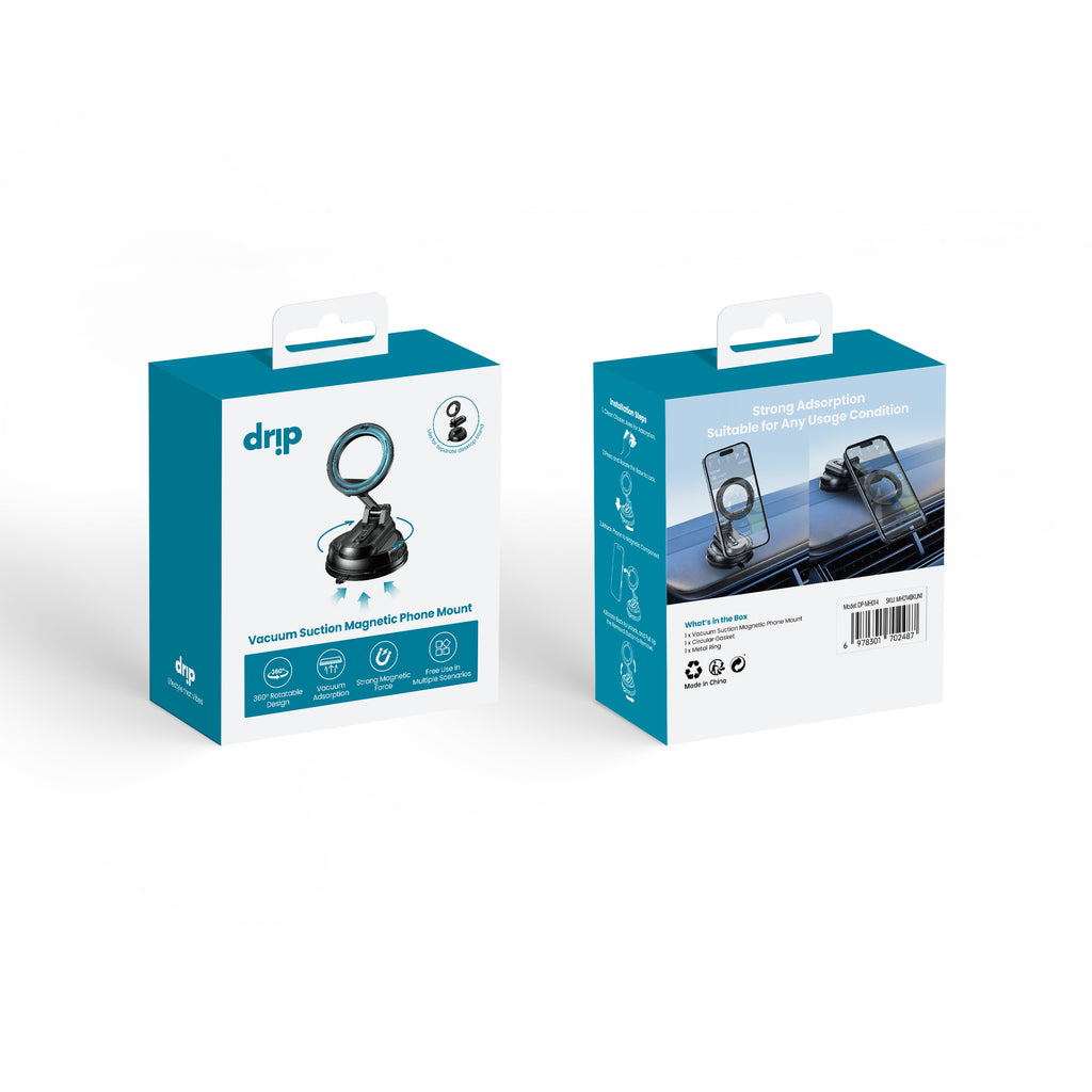 Drip 360° Rotatable & Foldable Magnetic Car Phone Mount with Removable Base Black