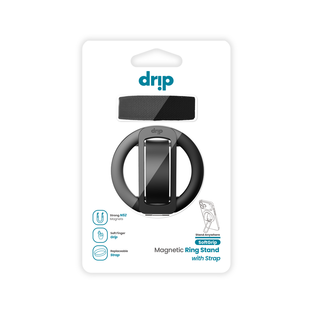 Drip SoftGrip Magnetic Ring Phone Holder with Removable Finger Strap