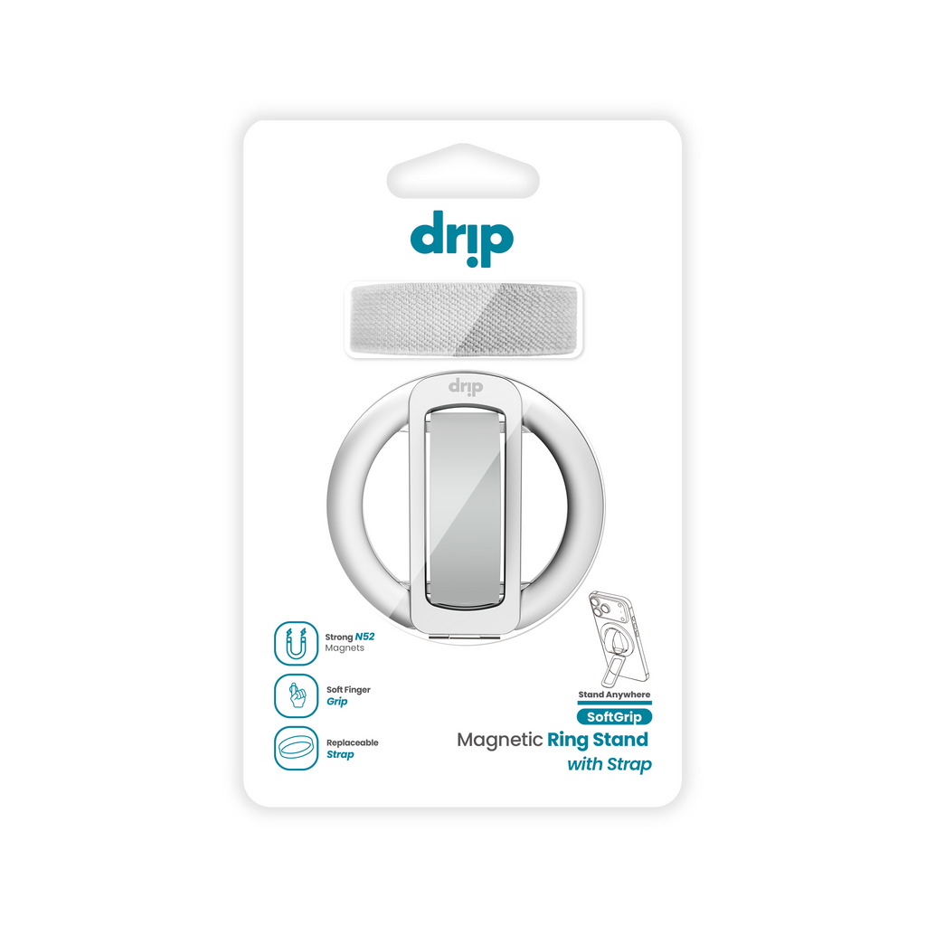 Drip SoftGrip Magnetic Ring Phone Holder with Removable Finger Strap