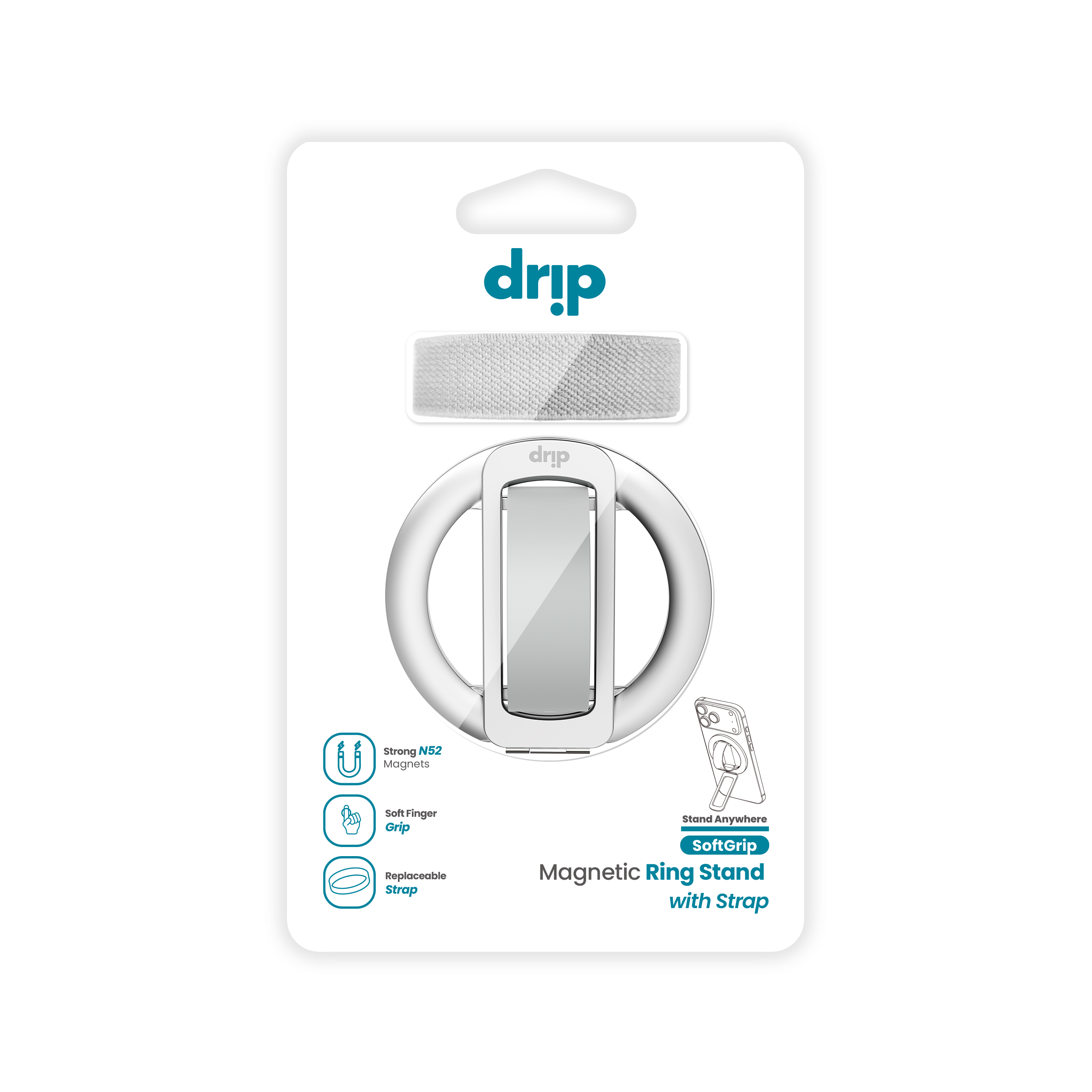 Drip SoftGrip Magnetic Ring Phone Holder with Removable Finger Strap