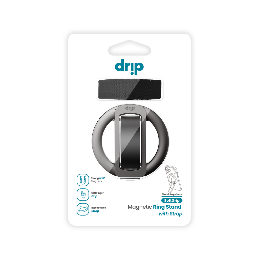 Drip SoftGrip Magnetic Ring Phone Holder with Removable Finger Strap