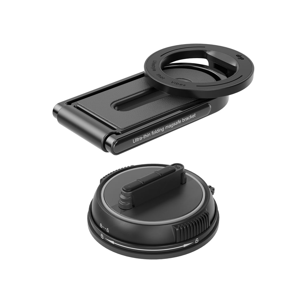 Drip 360° Rotatable U-Shape Foldable Magnetic Car Phone Mount with Removable Base Black