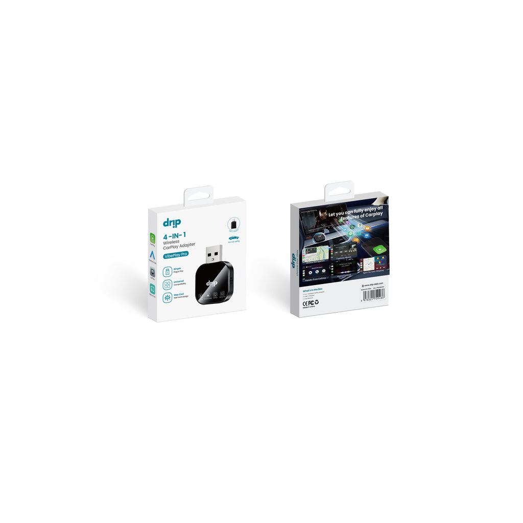 Drip 4-IN-1 Wireless CarPlay Adapter Supports Apple CarPlay & Android Auto & AirPlay & Mirror Link Black