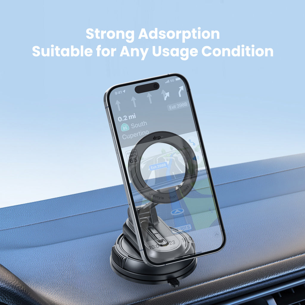 Drip 360° Rotatable & Foldable Magnetic Car Phone Mount with Removable Base Black