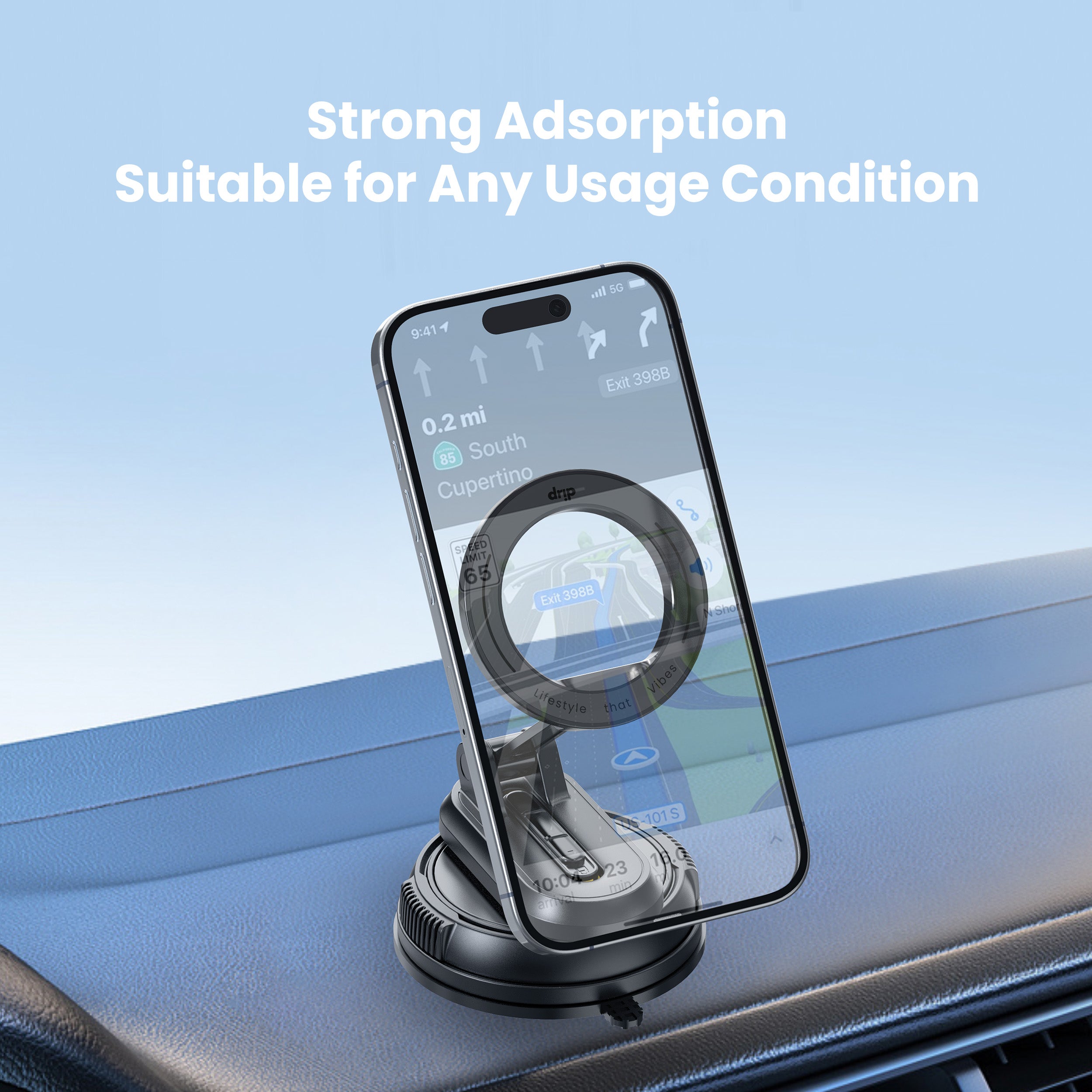 Drip 360° Rotatable & Foldable Magnetic Car Phone Mount with Removable Base Black
