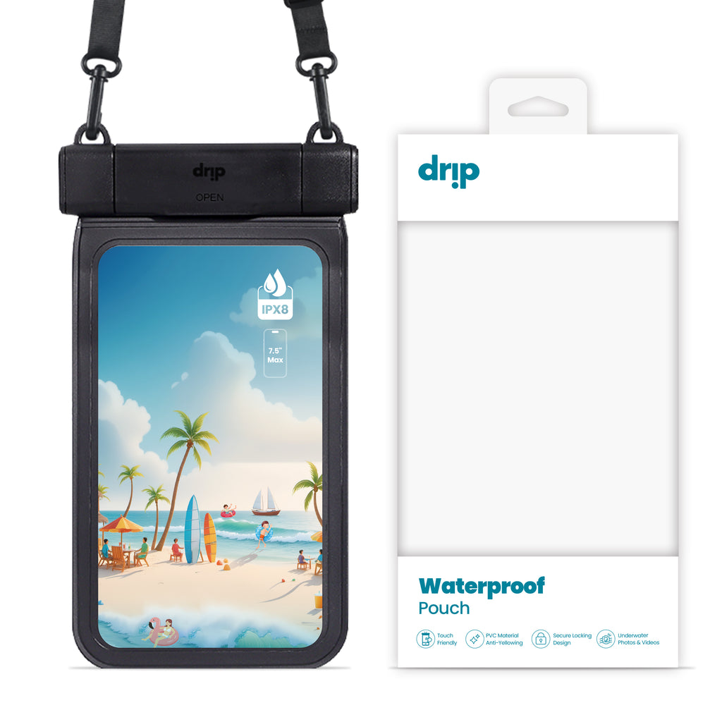 Drip New Filp Cover Waterproof Pouch with Lanyard Black