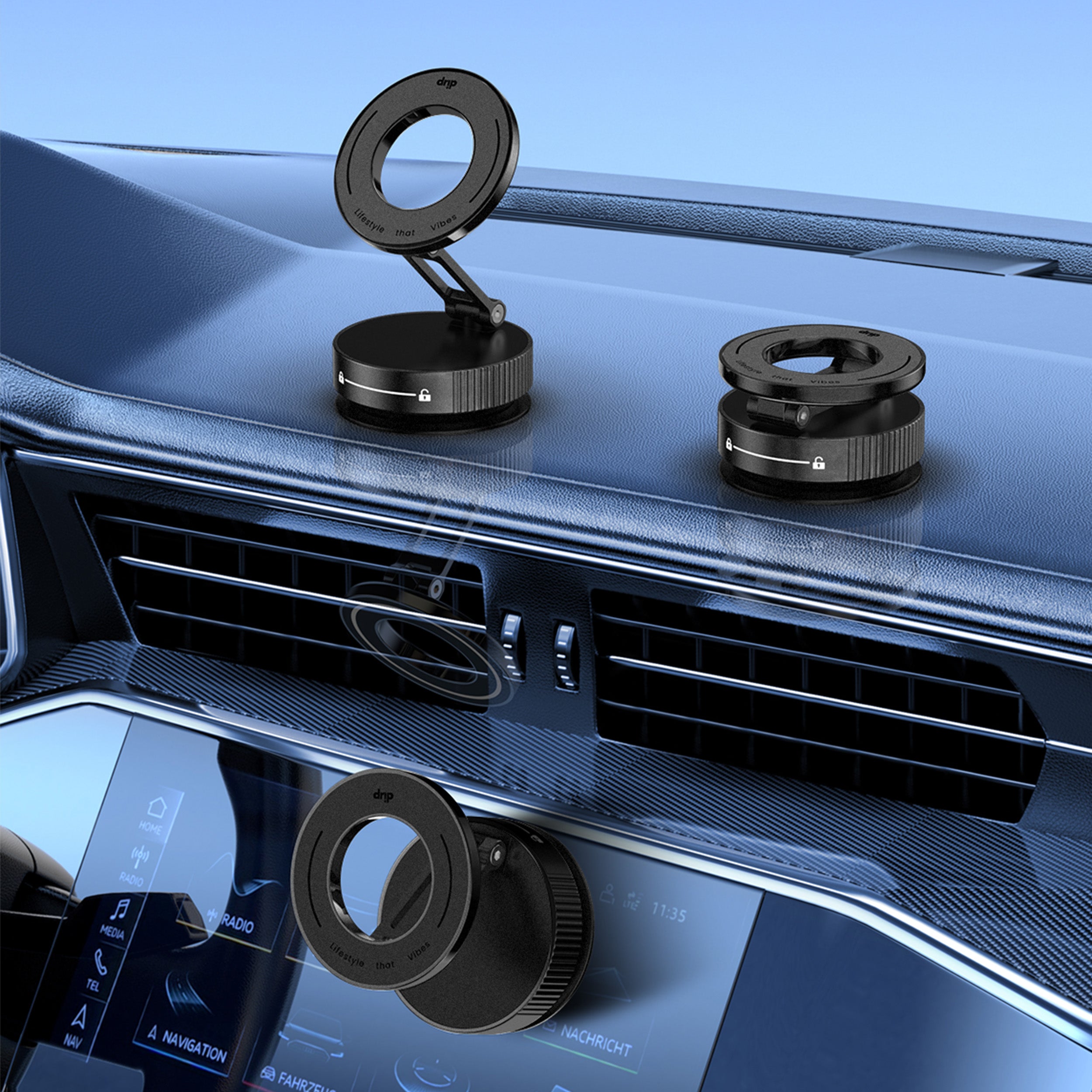 Drip 360° Rotating Vacuum Suction Magnetic Phone Mount Black
