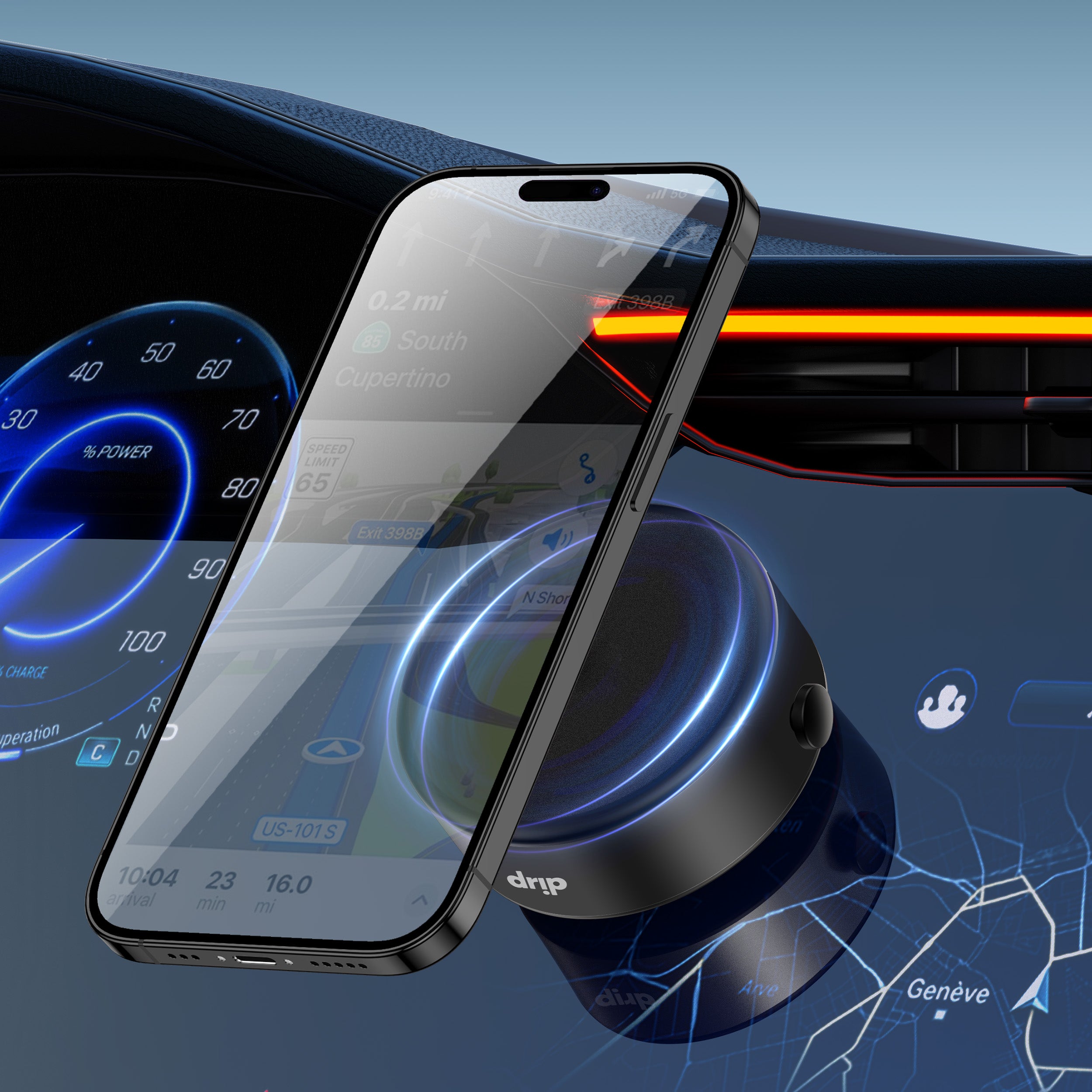Drip Magnetic Car Phone Mount with Vacuum Suction Black