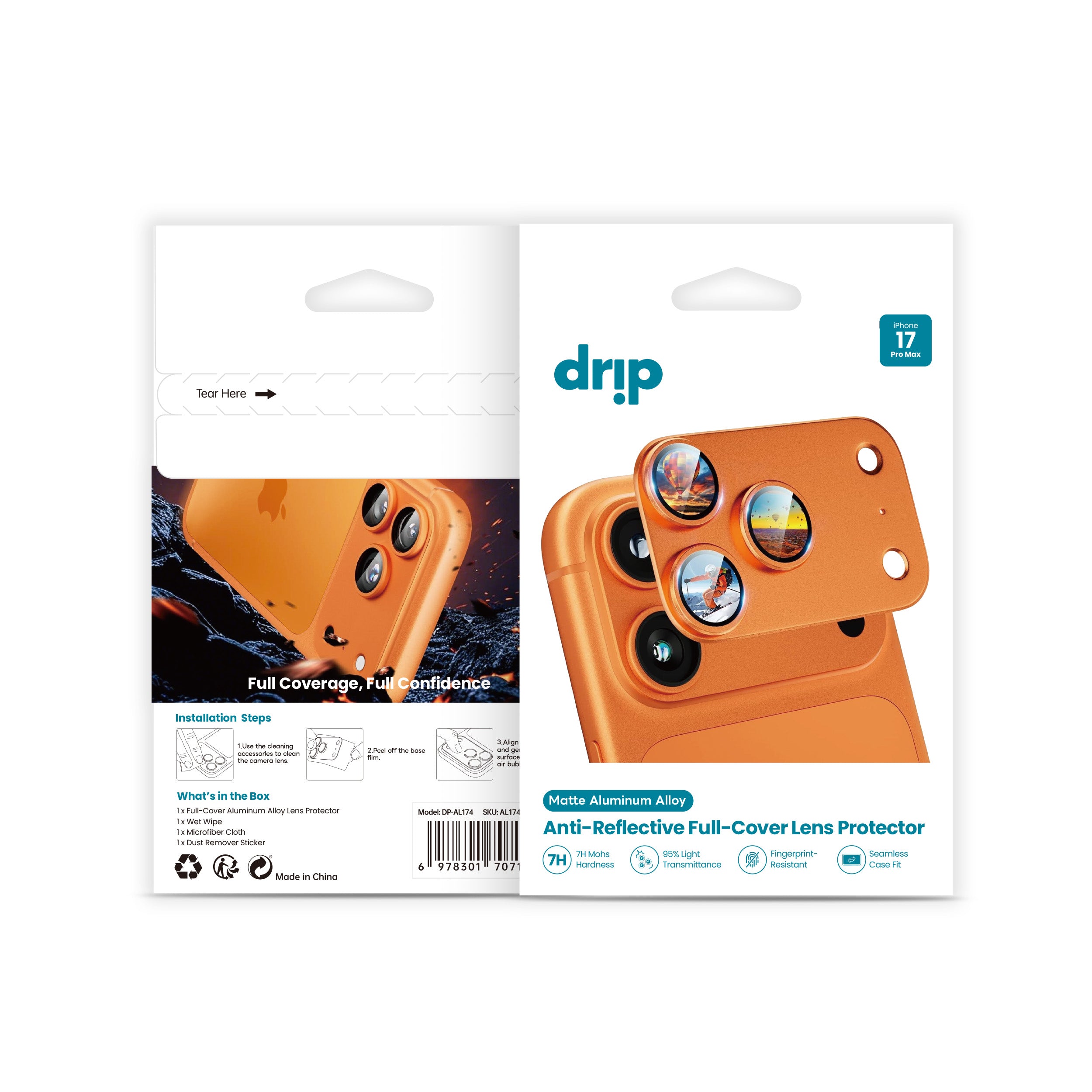 Drip Full-Coverage Aluminum Alloy Lens Protector Cosmic Orange for iPhone 17 Series