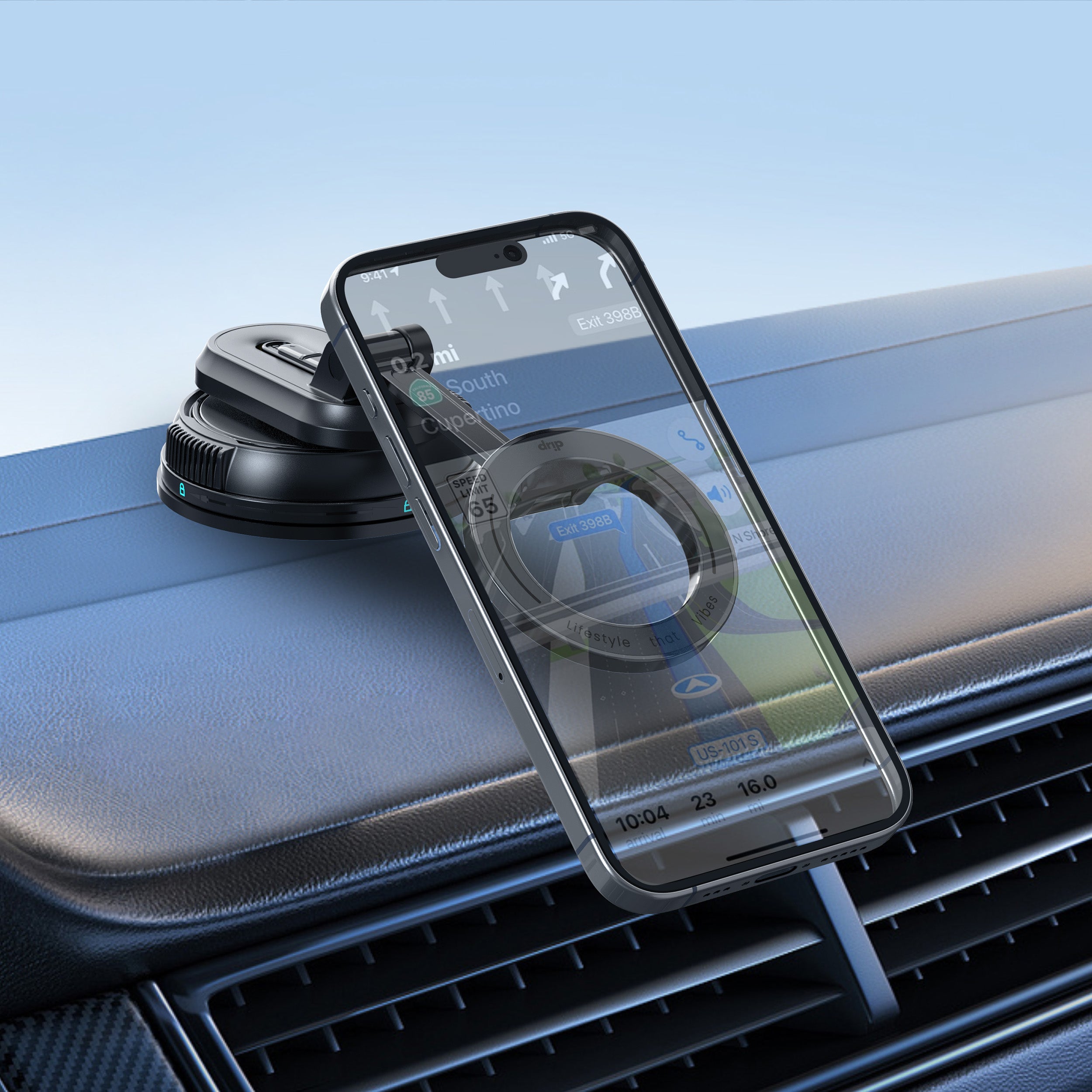 Drip 360° Rotatable & Foldable Magnetic Car Phone Mount with Removable Base Black