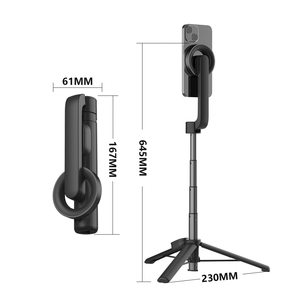 Drip Foldable Magnetic Selfie Stick with Bluetooth Remote Control Black