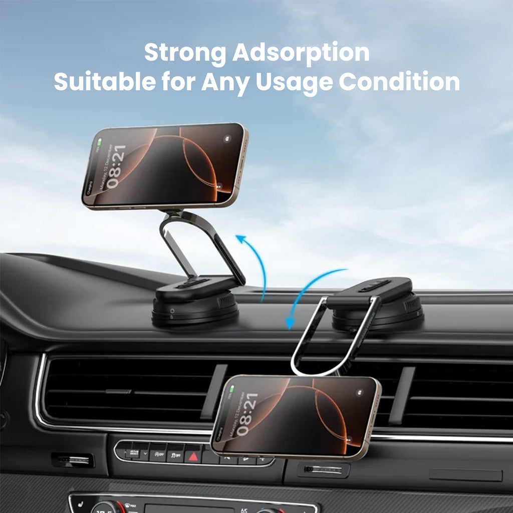 Drip 360° Rotatable U-Shape Foldable Magnetic Car Phone Mount with Removable Base Black