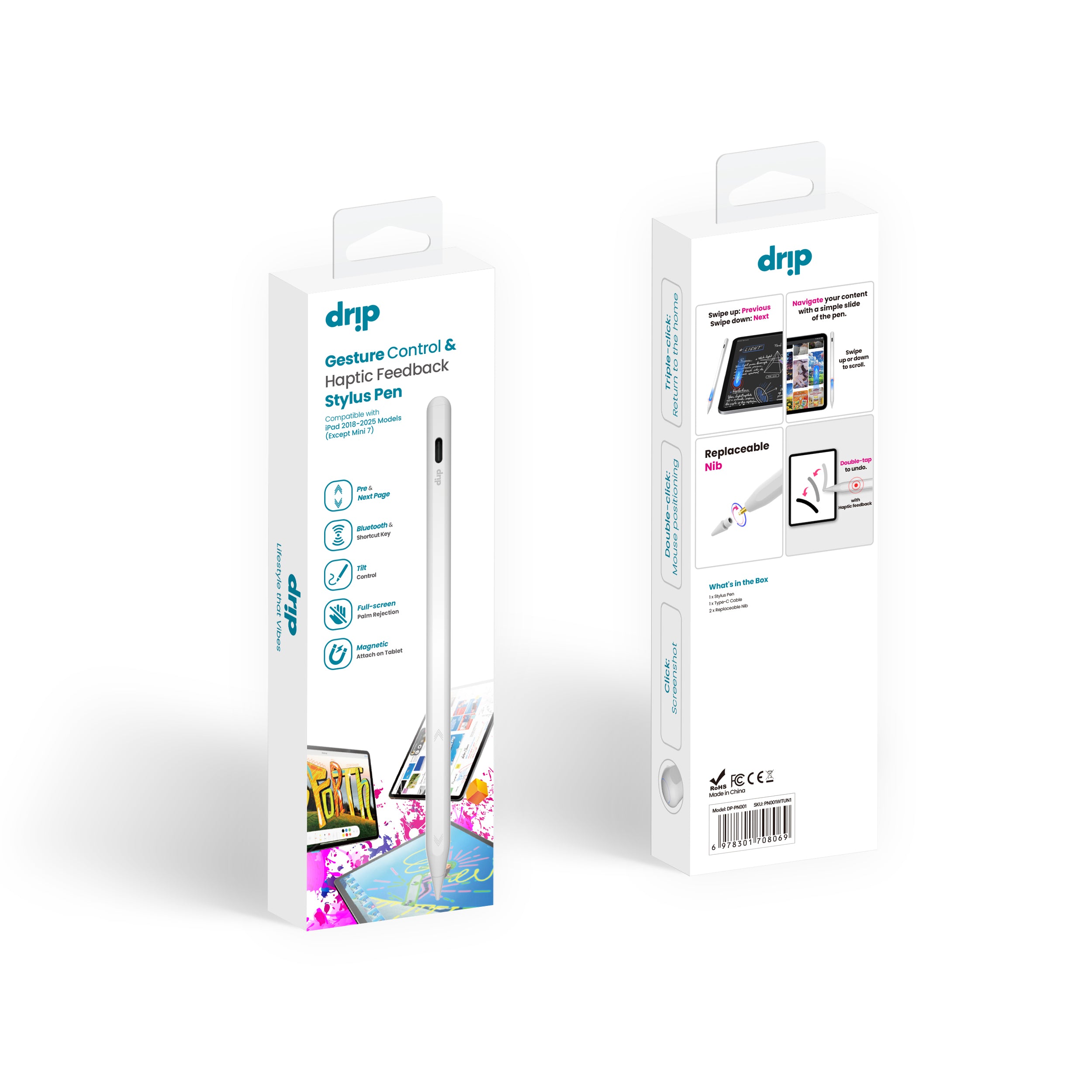 Drip Stylus Pen for iPad  Slide-Out Design & USB-C Fast Charging Compatible with iPad 2018-2025 Models