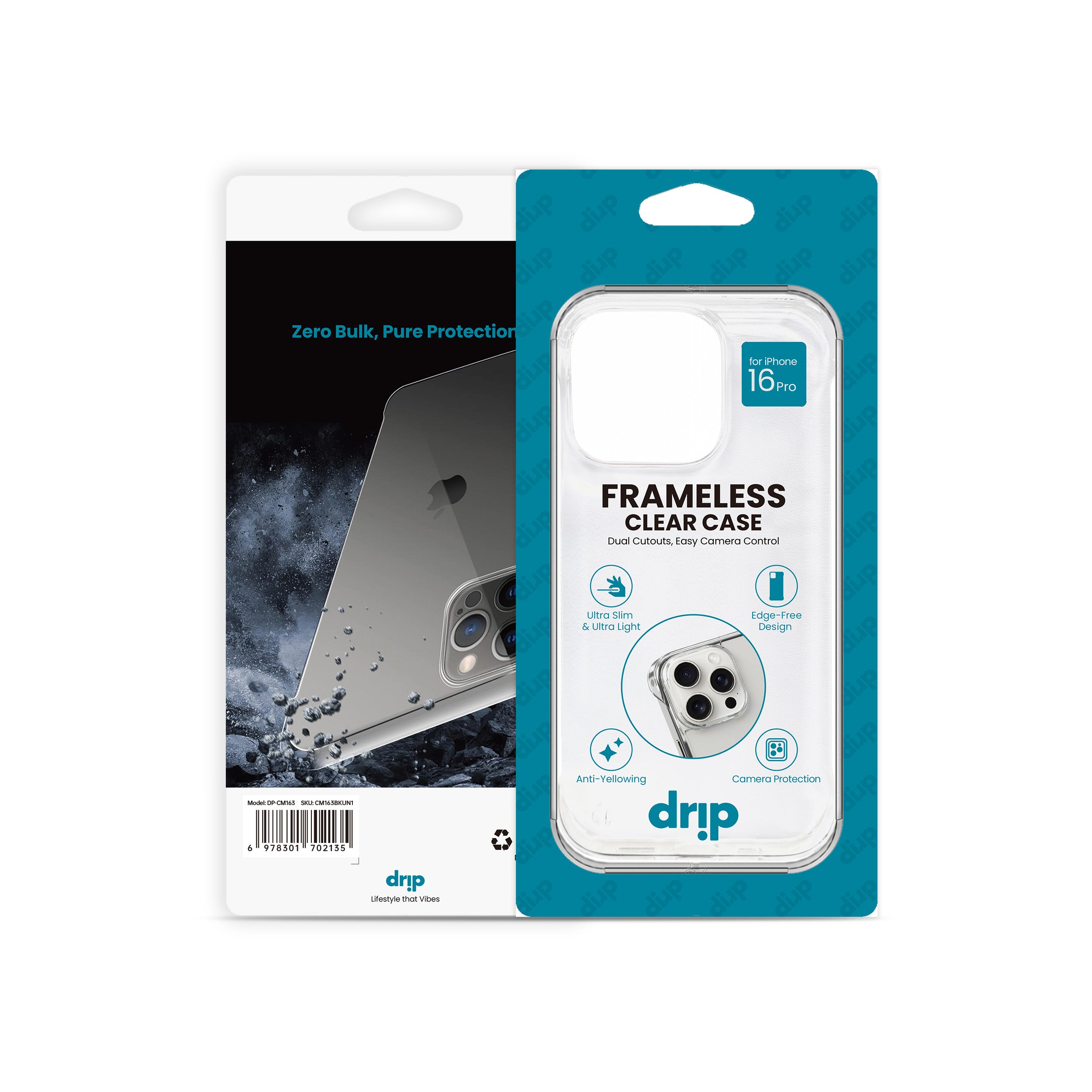 Drip Frameless Clear Phone Case for iPhone 15 & 16 Series