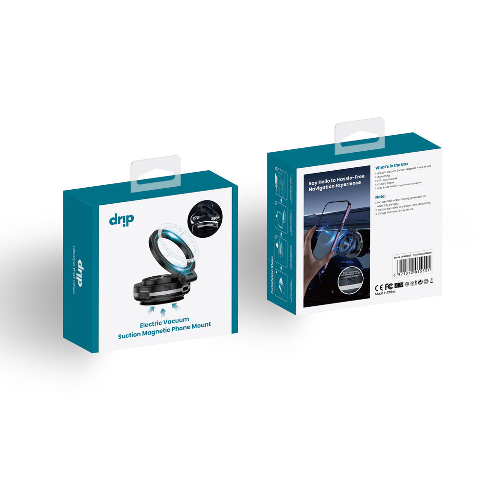 Drip Foldable Magnetic Car Phone Mount with Vacuum Suction Black