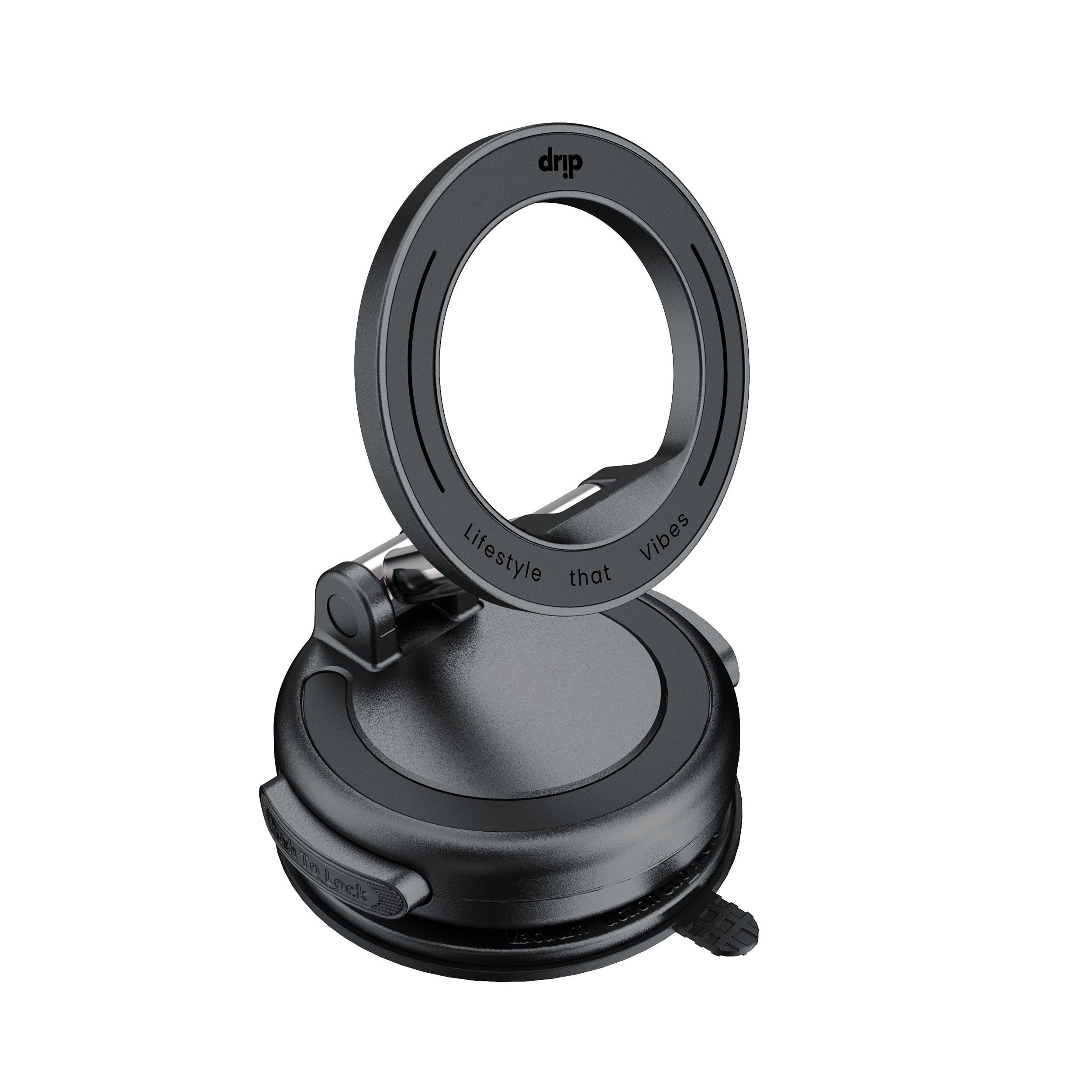 Drip 360° Rotating Press-Button Activated Vacuum Suction Magnetic Car Phone Mount Black