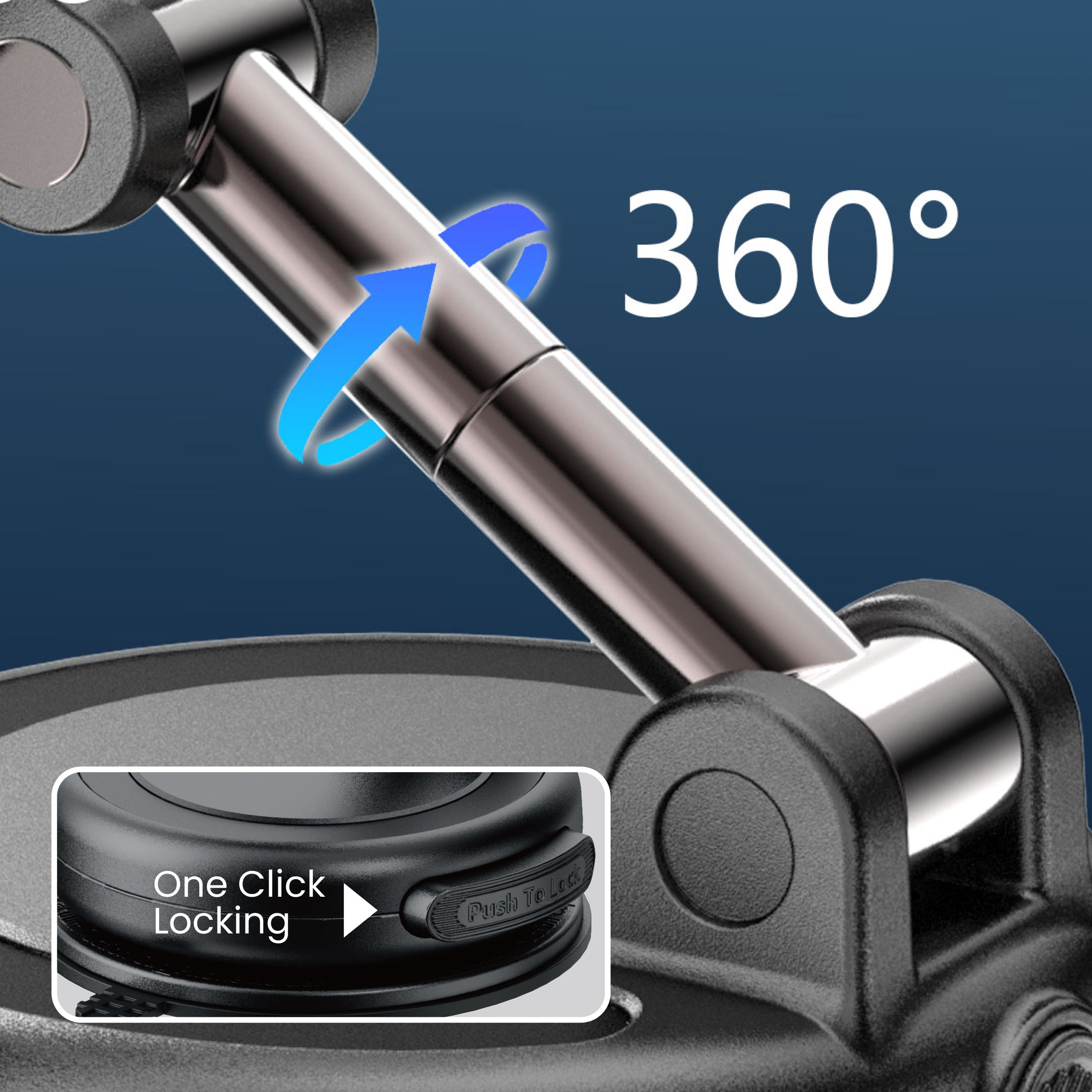 Drip 360° Rotating Press-Button Activated Vacuum Suction Magnetic Car Phone Mount Black