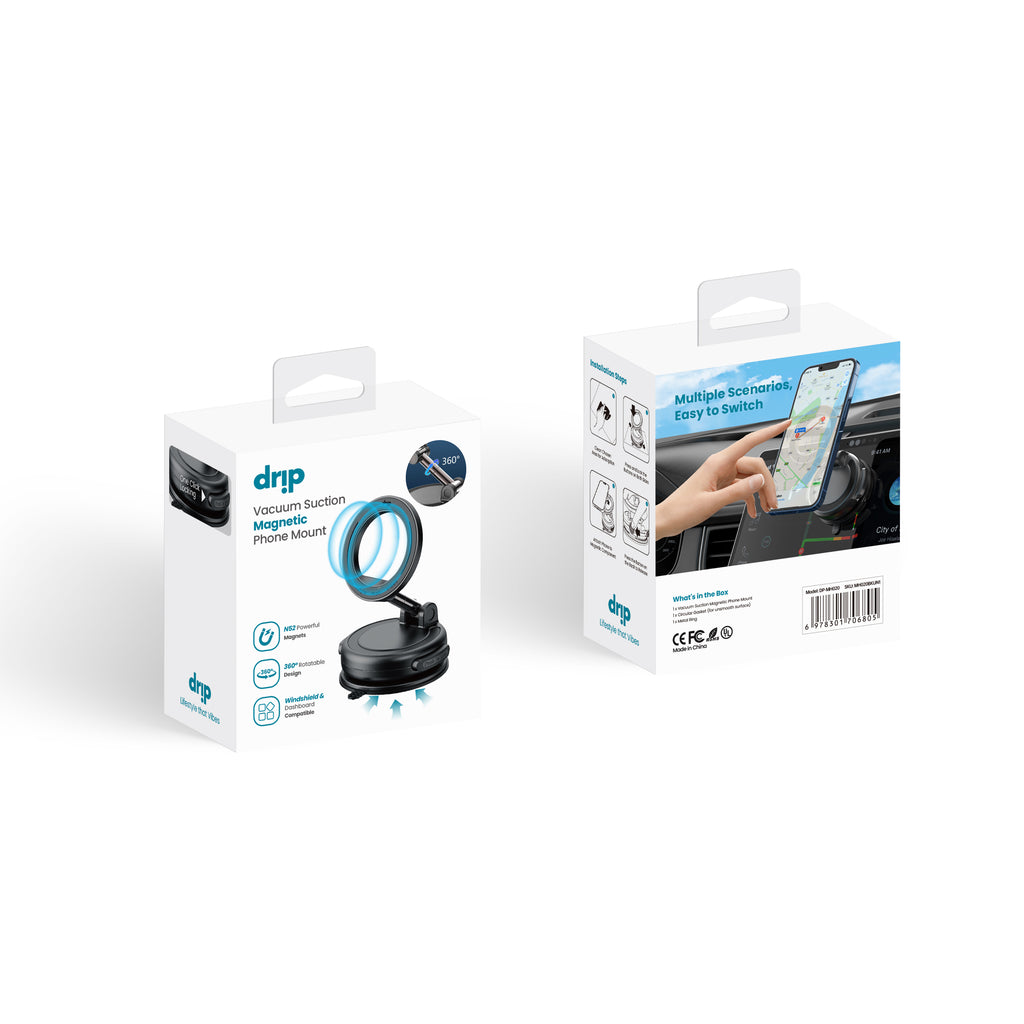 Drip 360° Rotating Press-Button Activated Vacuum Suction Magnetic Car Phone Mount Black