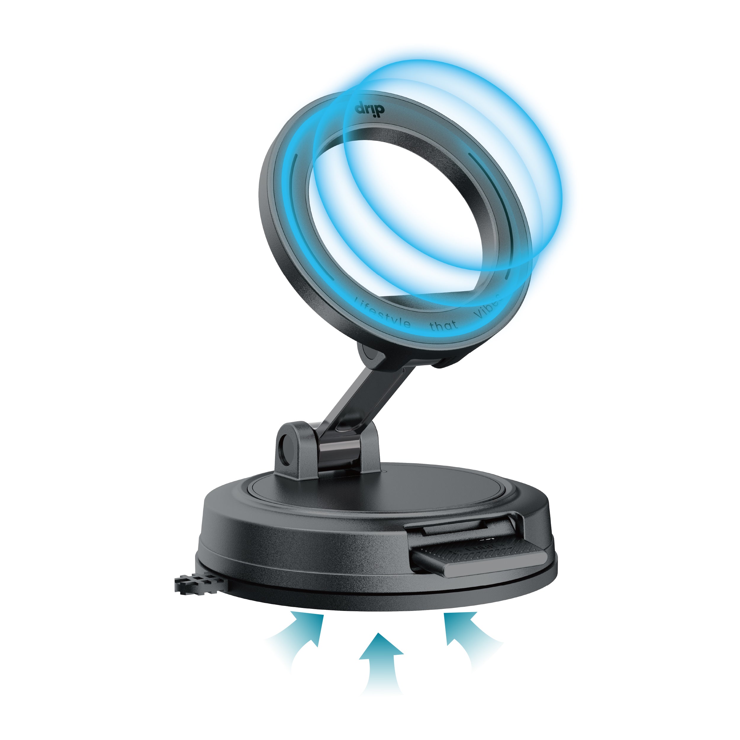 Drip One Click Locking Vacuum Suction  Magnetic Car Phone Mount Black