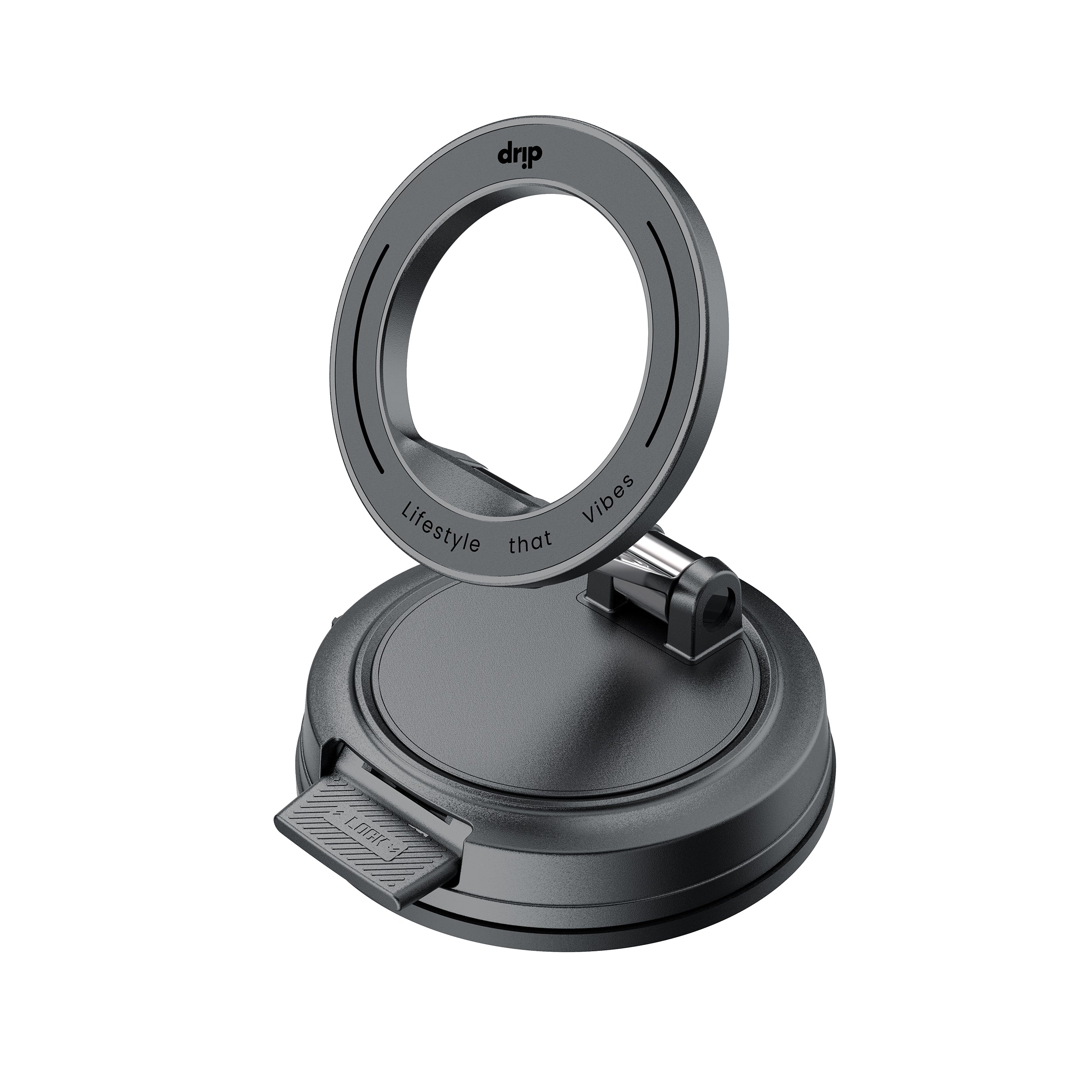 Drip One Click Locking Vacuum Suction  Magnetic Car Phone Mount Black