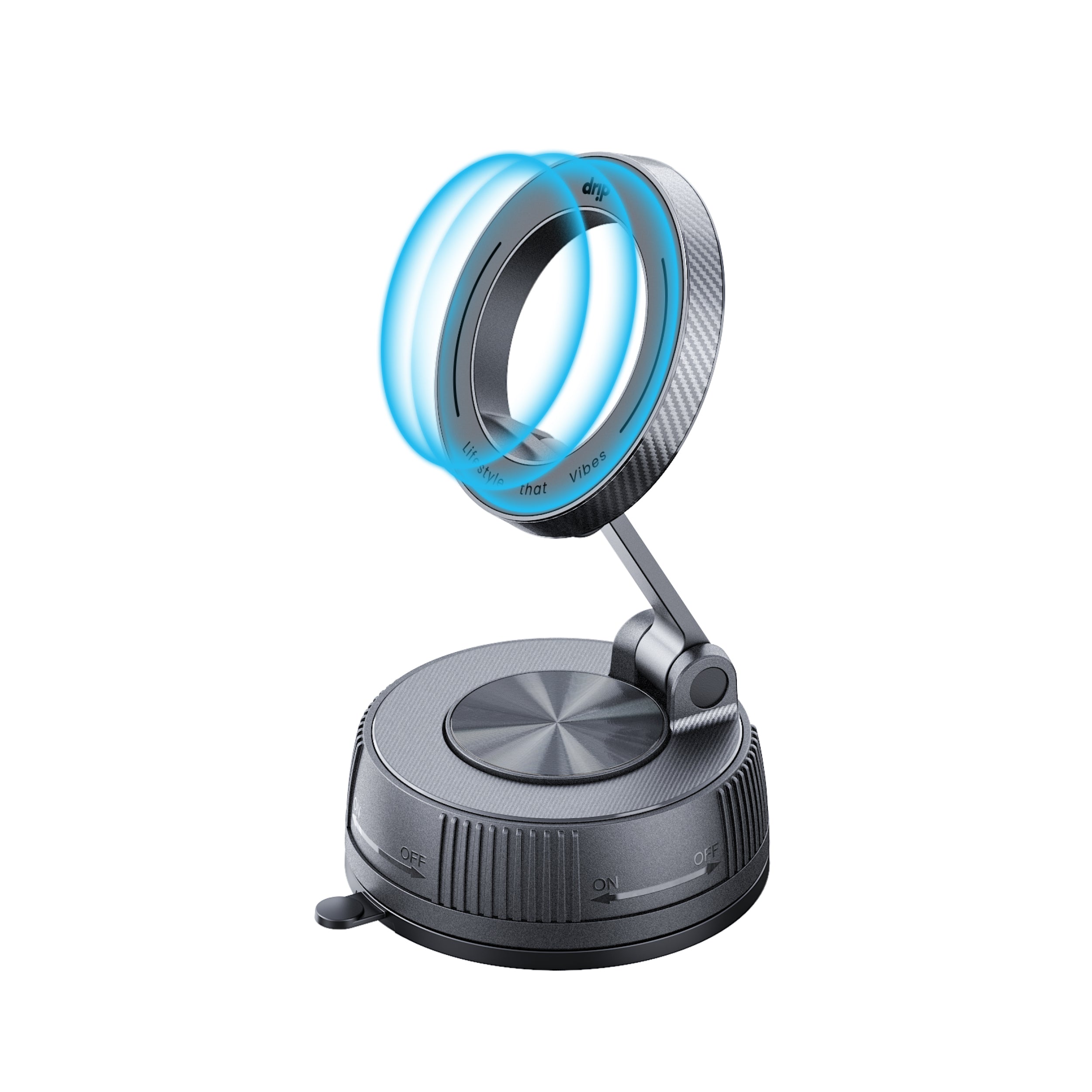 Drip 360° Rotatable & Foldable Carbon Fiber Pattern  Vacuum Suction Magnetic Car Phone Mount Black