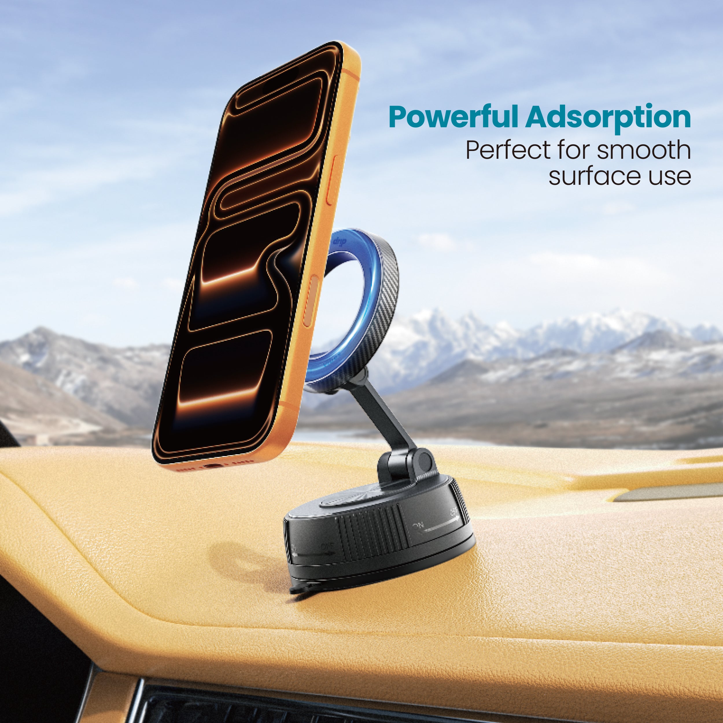 Drip 360° Rotatable & Foldable Carbon Fiber Pattern  Vacuum Suction Magnetic Car Phone Mount Black