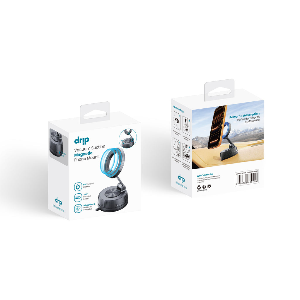 Drip 360° Rotatable & Foldable Carbon Fiber Pattern  Vacuum Suction Magnetic Car Phone Mount Black