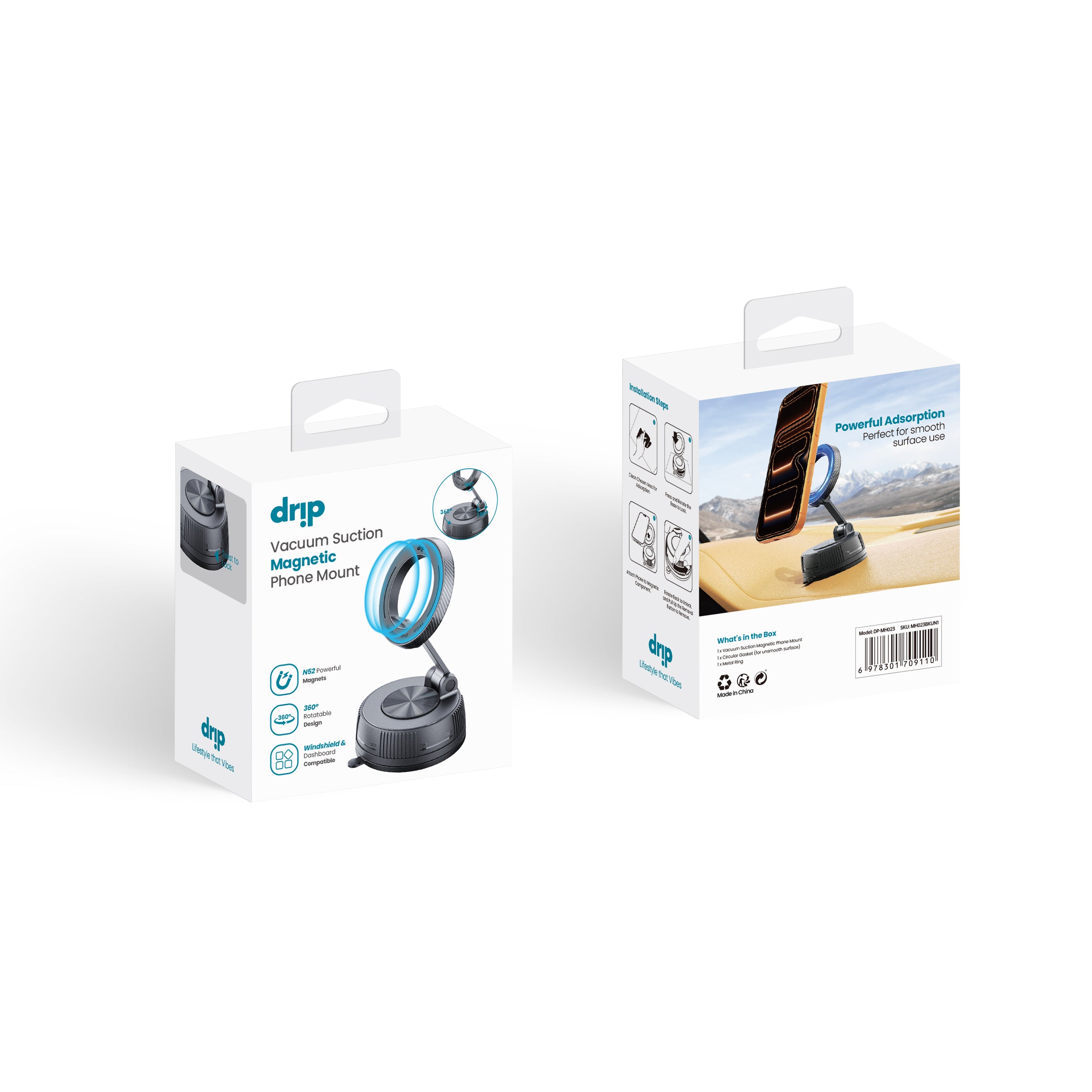 Drip 360° Rotatable & Foldable Carbon Fiber Pattern  Vacuum Suction Magnetic Car Phone Mount Black
