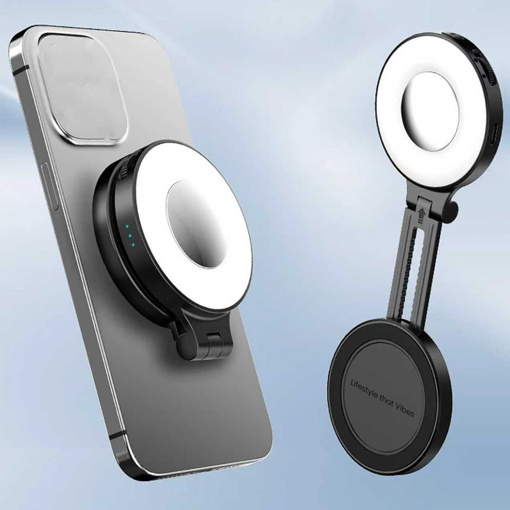 Drip Pocket MagSafe Phone Holder with Rechargeable LED Light and Mirror Black