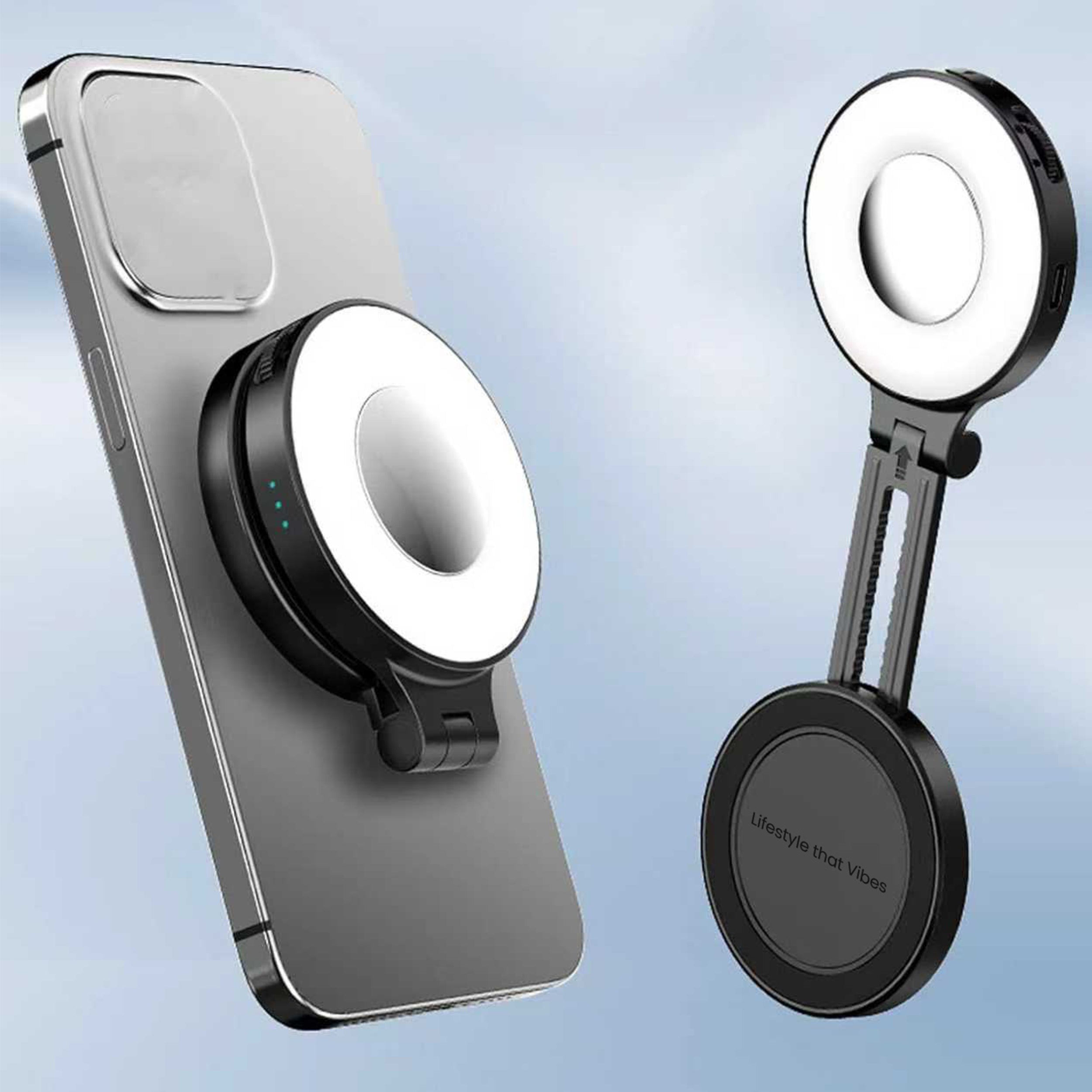 Drip Pocket MagSafe Phone Holder with Rechargeable LED Light and Mirror Black