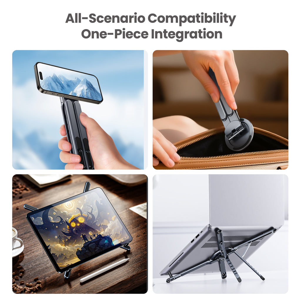 Drip Universal Foldable Aluminum Magnetic Stand Holder Gray for Phone & iPad & Laptop
